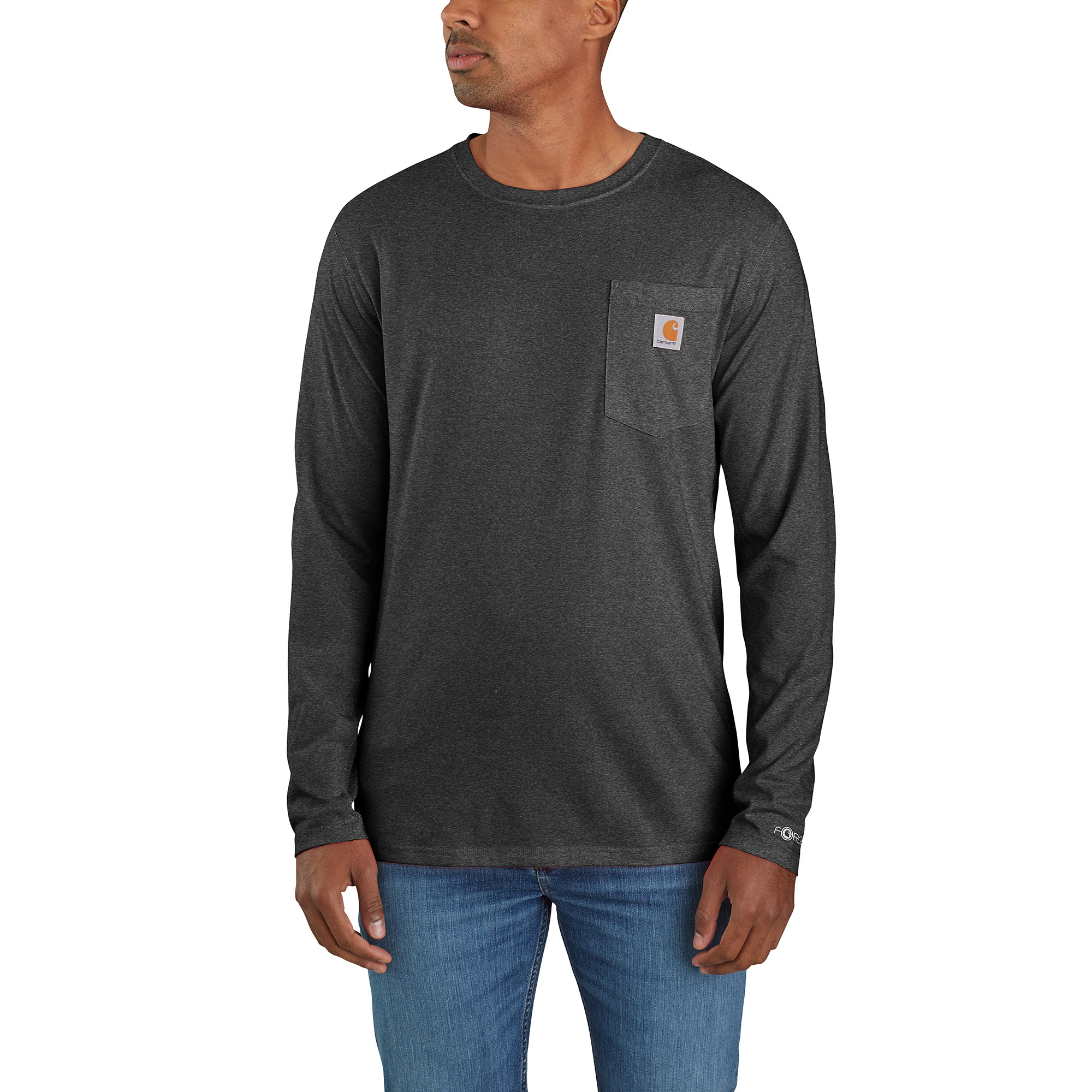 Image of Carhartt Force Relaxed-Fit Midweight Long-Sleeve Pocket T-Shirt for Men - Carbon Heather - L