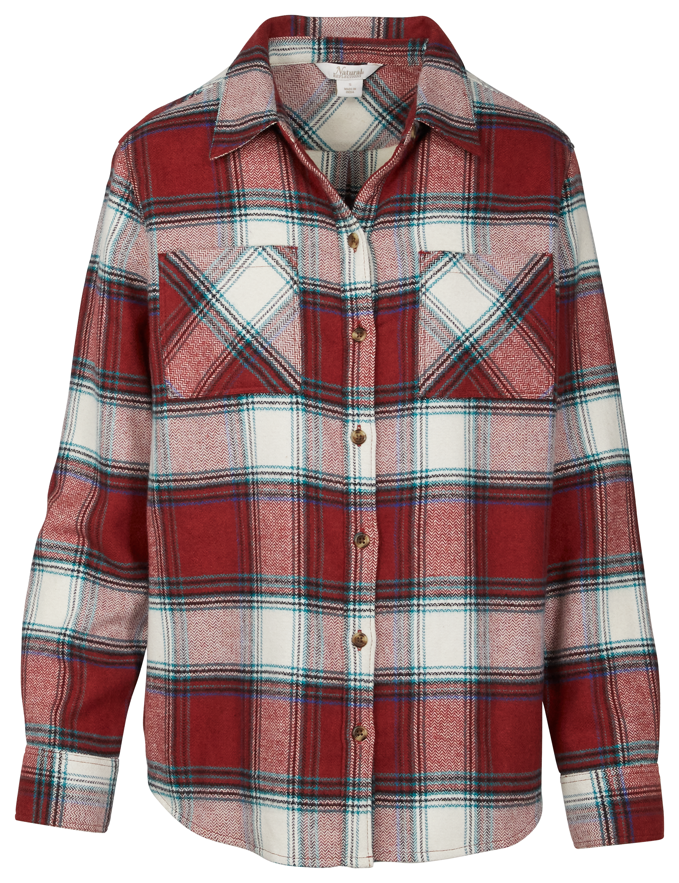 Image of Natural Reflections Brushed Flannel 2-Pocket Long-Sleeve Shirt - Salsa Plaid