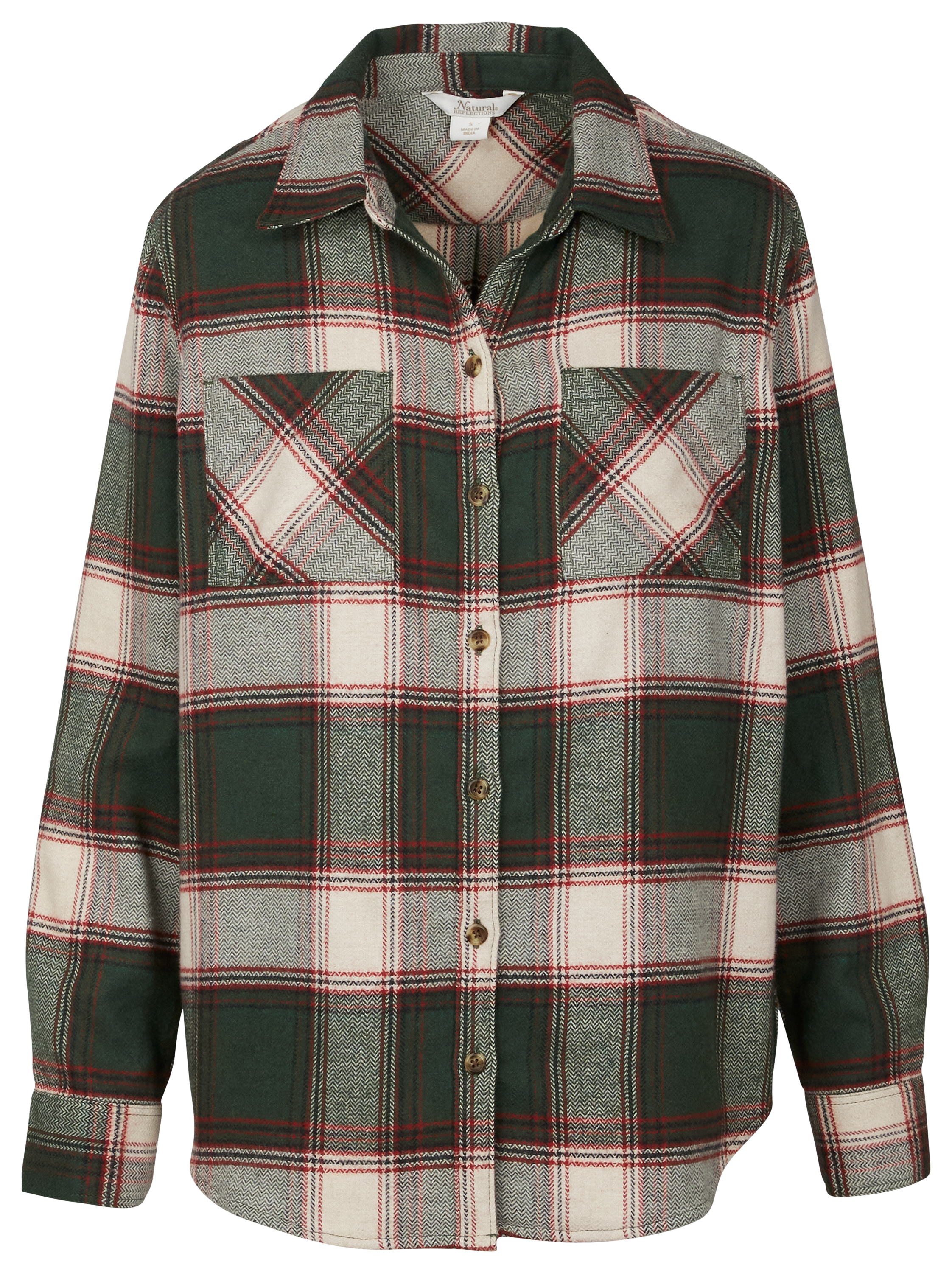 Image of Natural Reflections Brushed Flannel 2-Pocket Long-Sleeve Shirt - Sycamore Plaid
