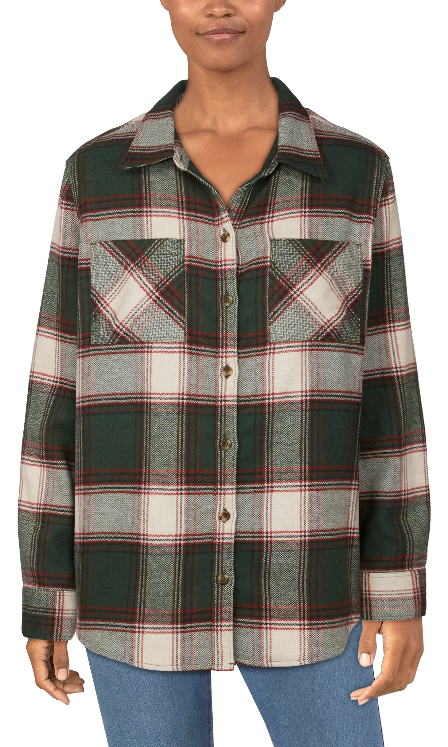 Natural Reflections Brushed Flannel 2-Pocket Long-Sleeve Shirt for Ladies - Sycamore Plaid - XL