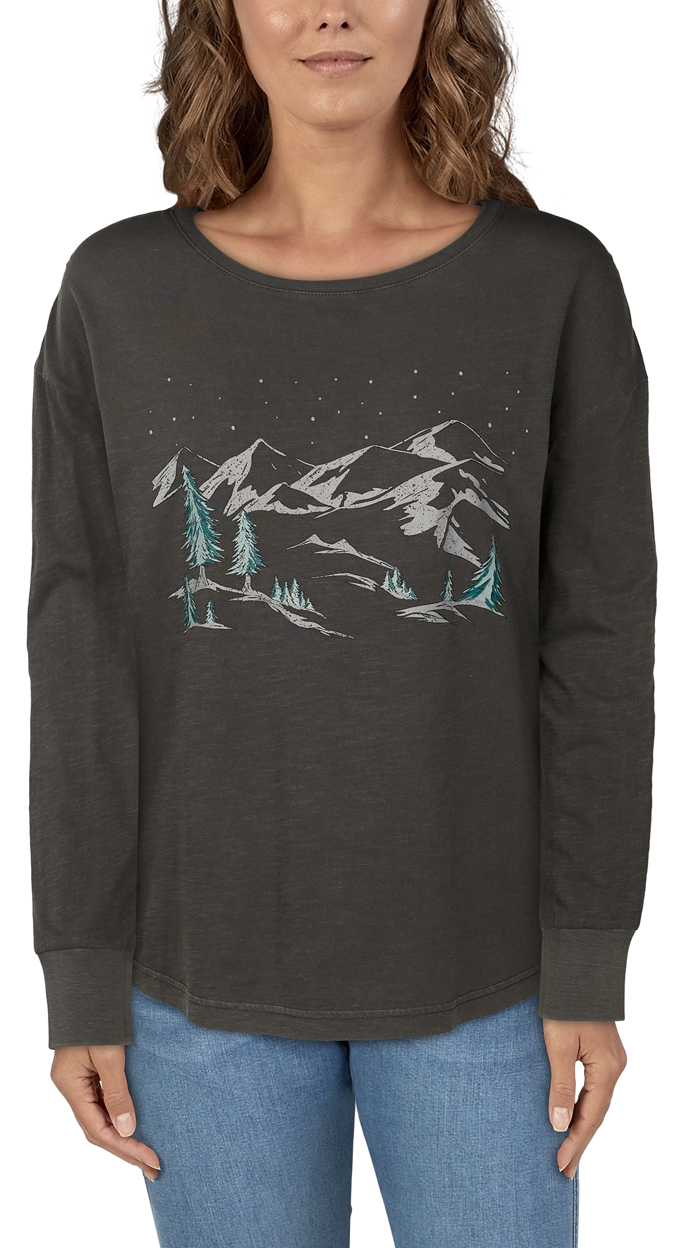 NATURAL REFLECTIONS Acid Wash Winter Trees Graphic Long-Sleeve Shirt