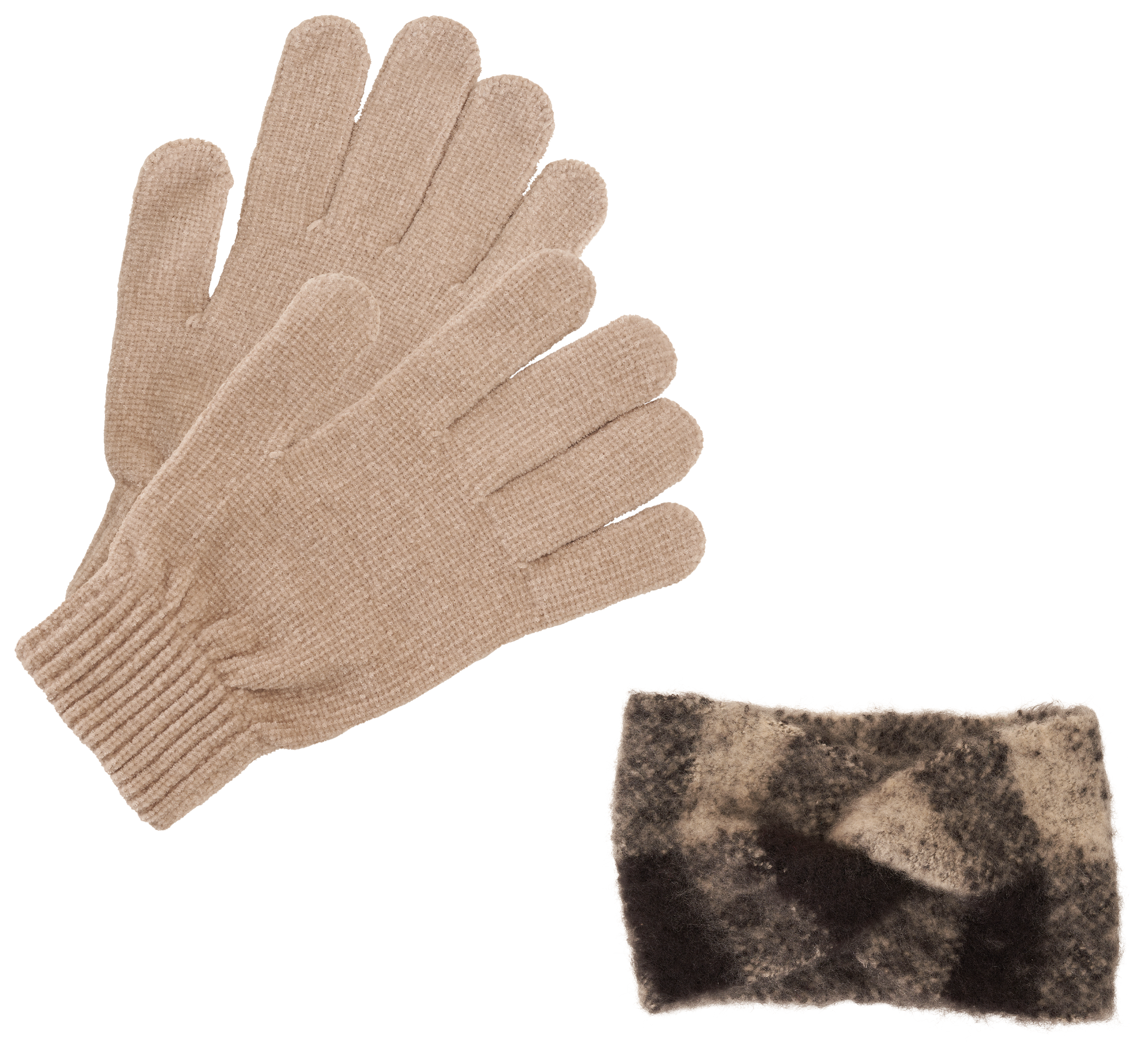 Image of Natural Reflections Boucle Twisted Headband and Glove Set for Ladies - Cream/Black Buffalo