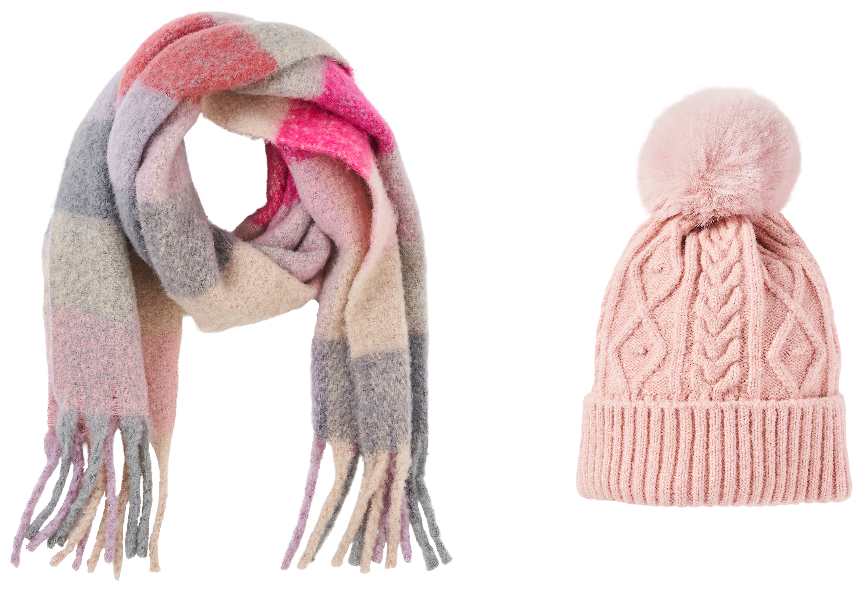 NATURAL REFLECTIONS Pom Beanie Scarf Set for Ladies