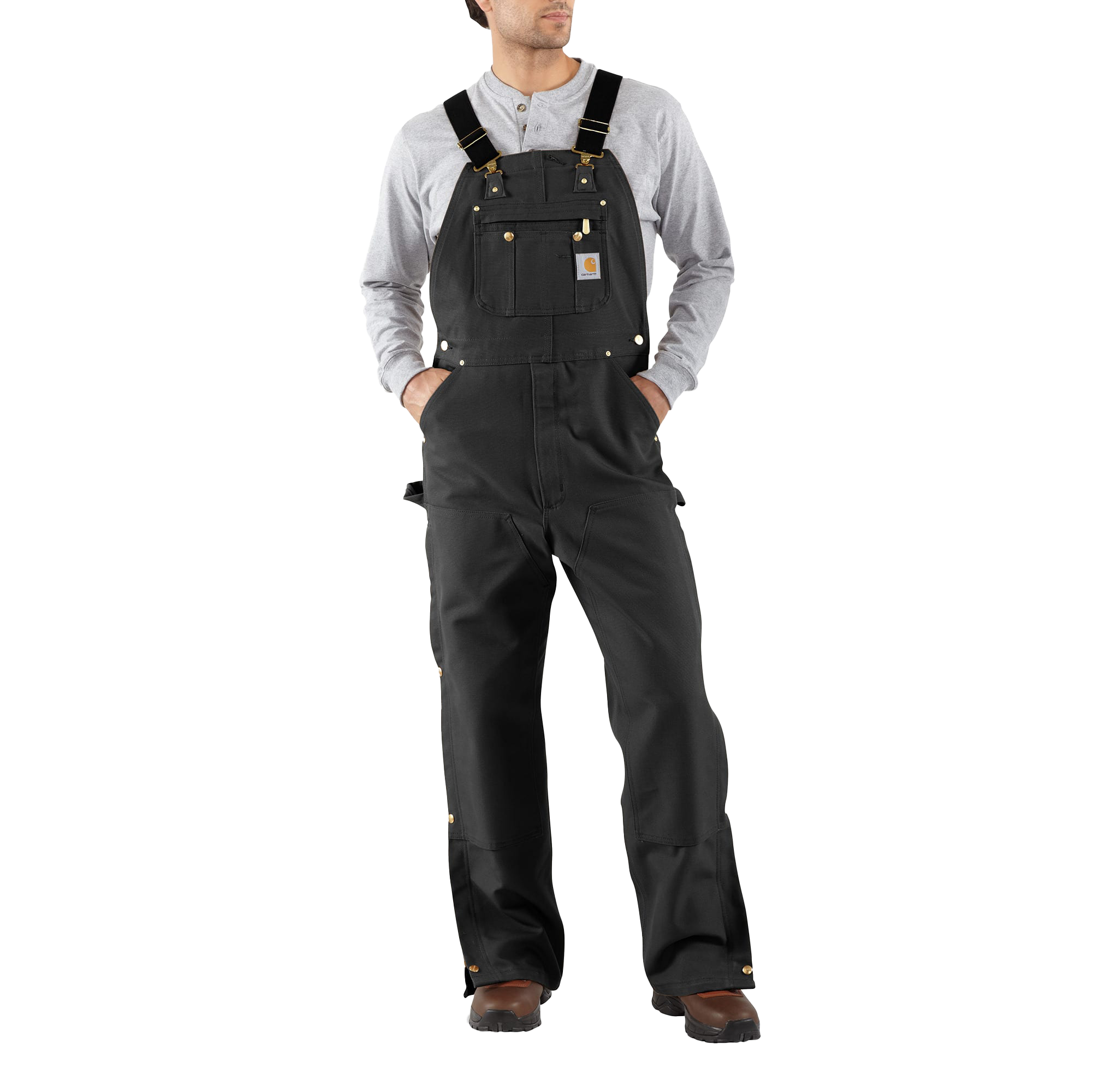 Image of Carhartt Loose-Fit Firm Duck Bib Overalls for Men - Black