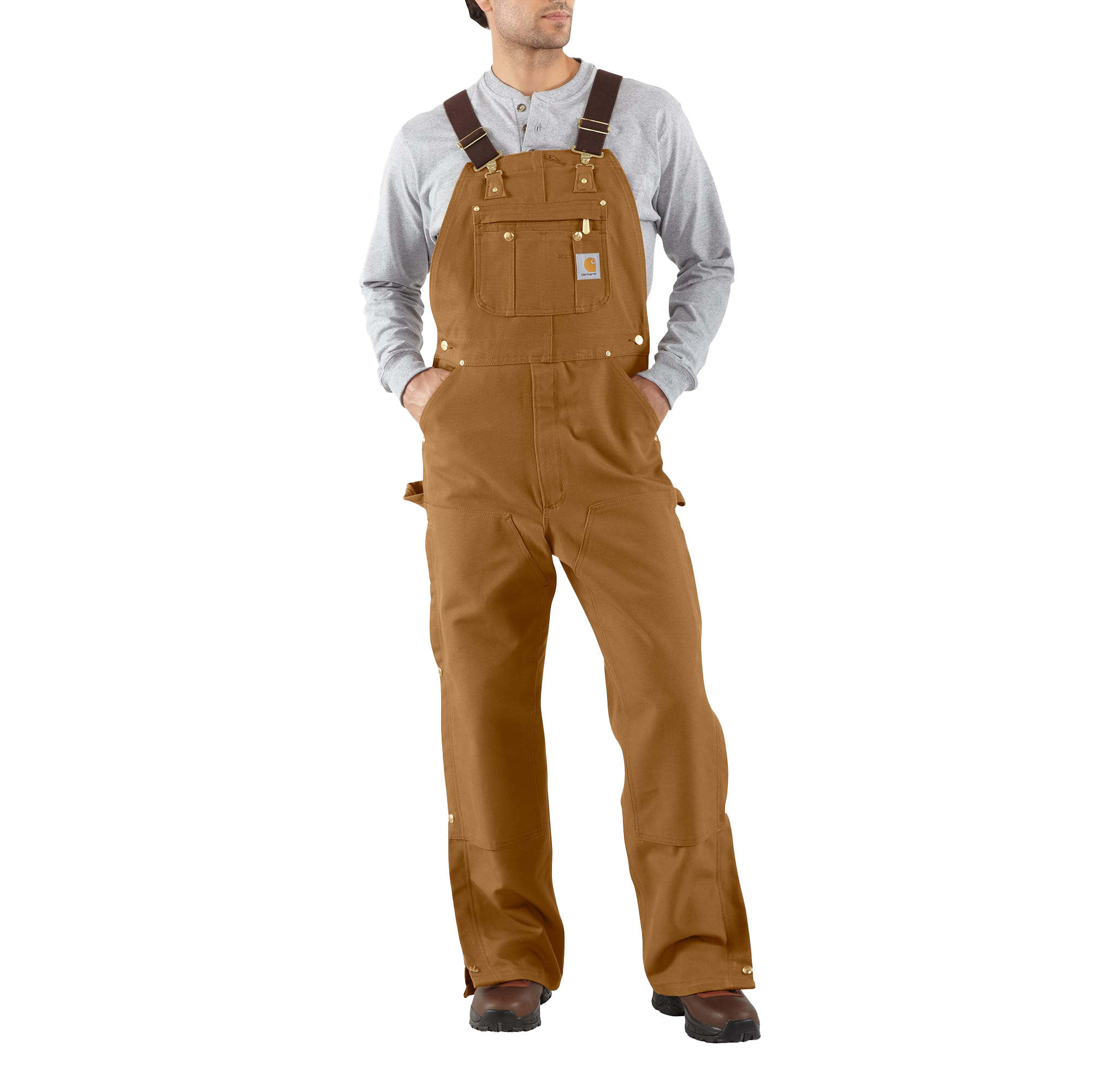 Image of Carhartt Loose-Fit Firm Duck Bib Overalls for Men - Carhartt Brown