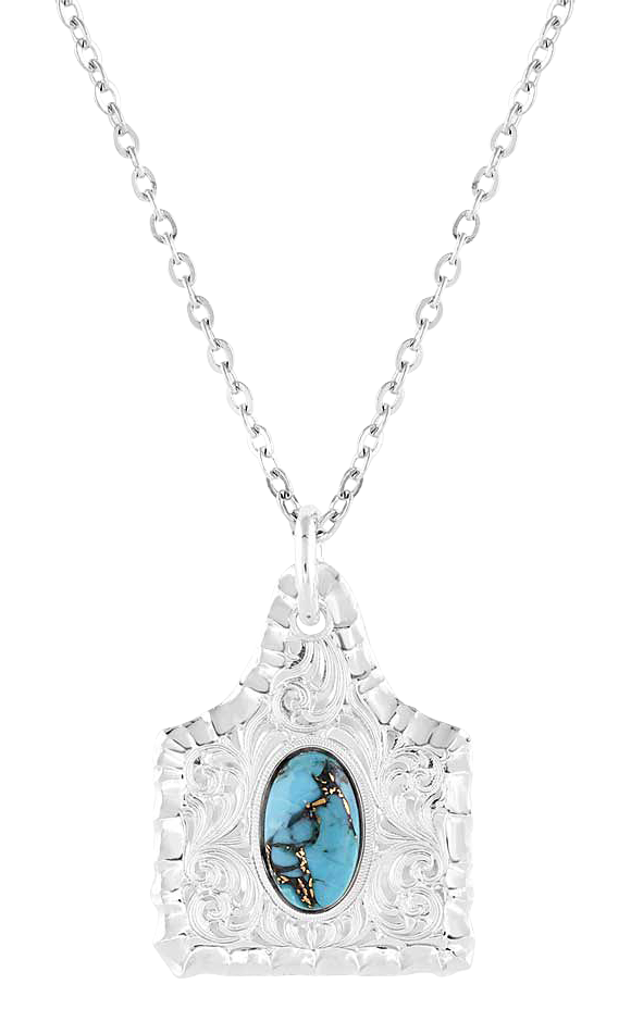 Image of Montana Silversmiths Chiseled Cow Tag Turquoise Necklace