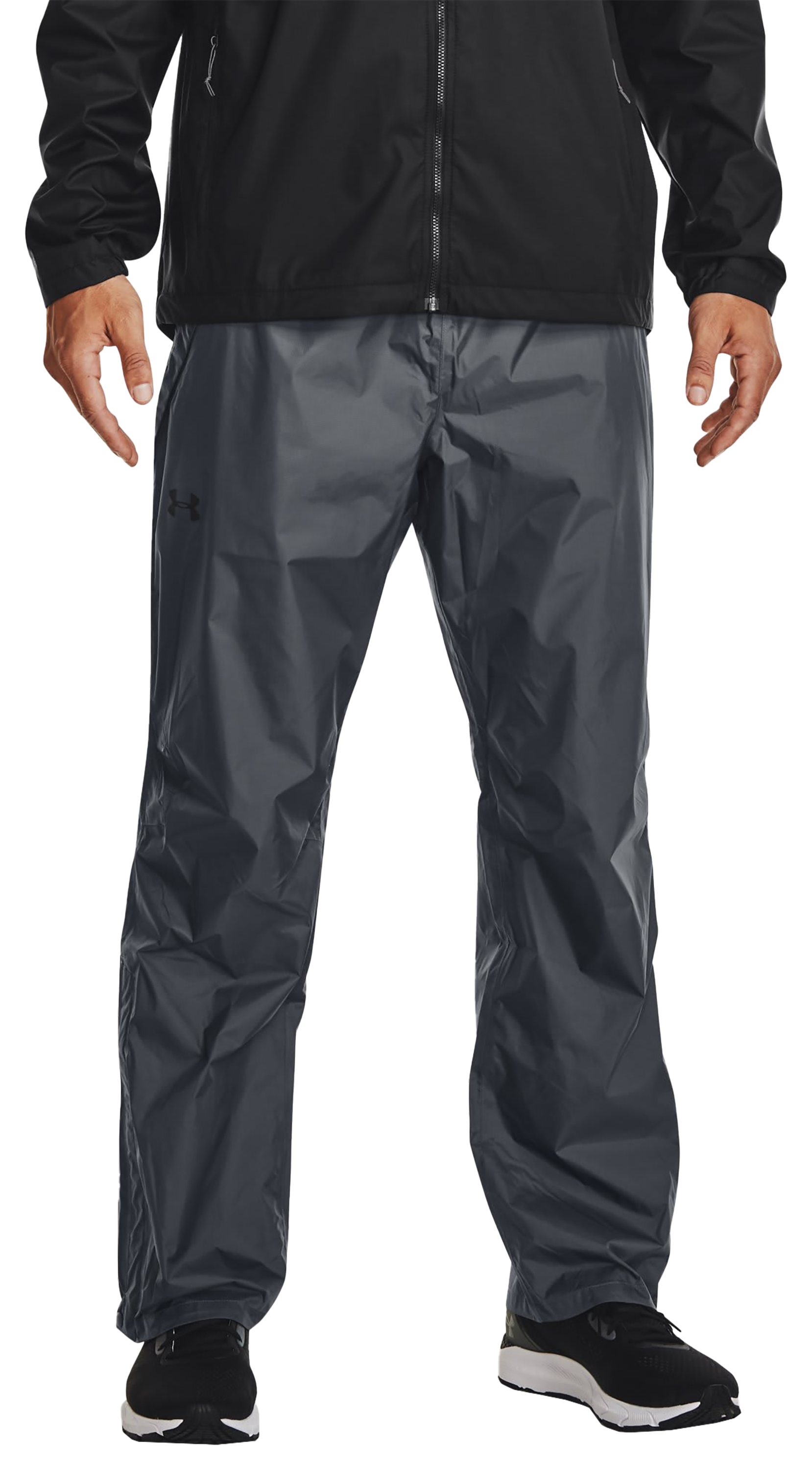 Image of Under Armour Stormproof Cloudstrike Rain Pants for Men - Pitch Gray/Black