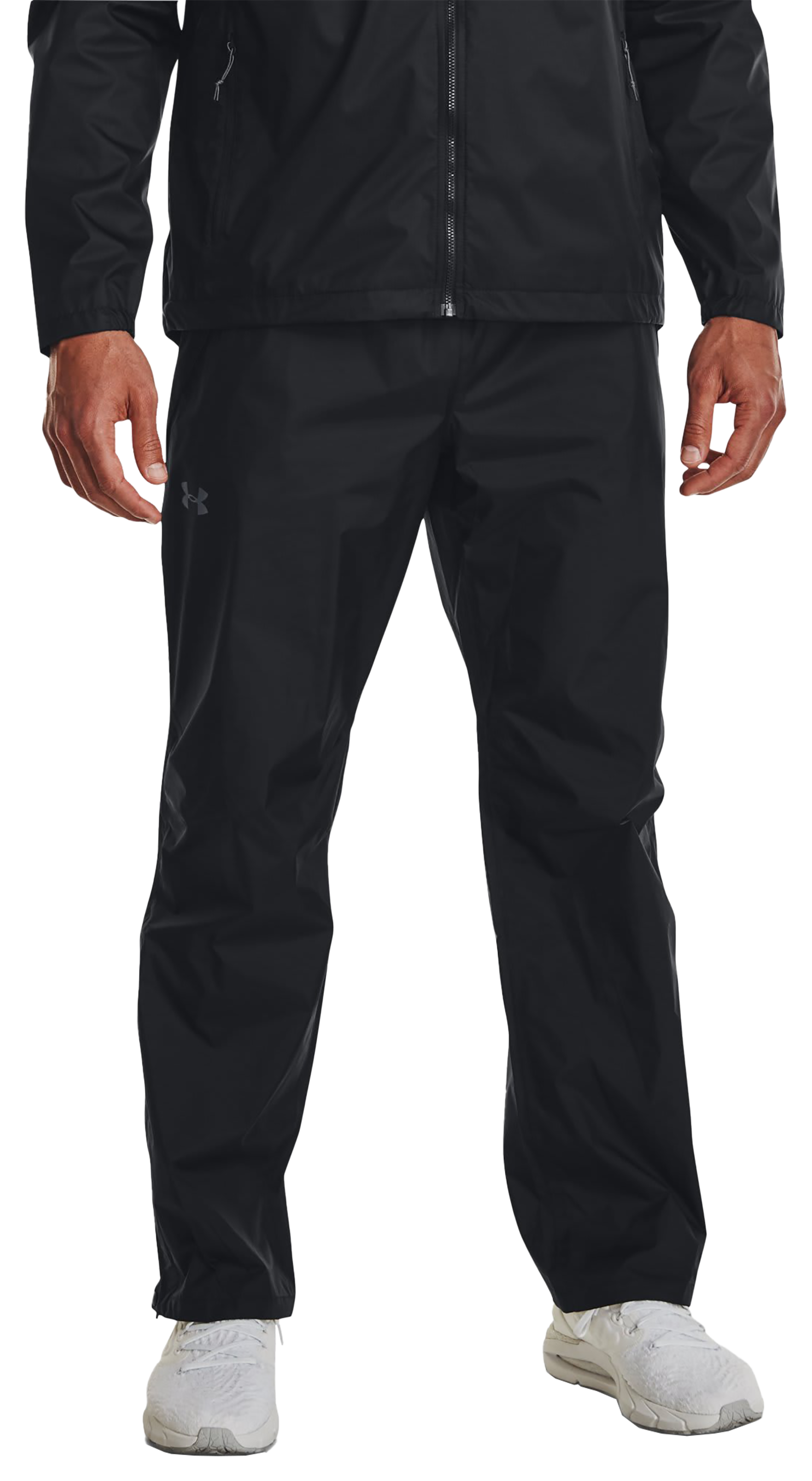 Image of Under Armour Stormproof Cloudstrike Rain Pants for Men - Black/Pitch Gray