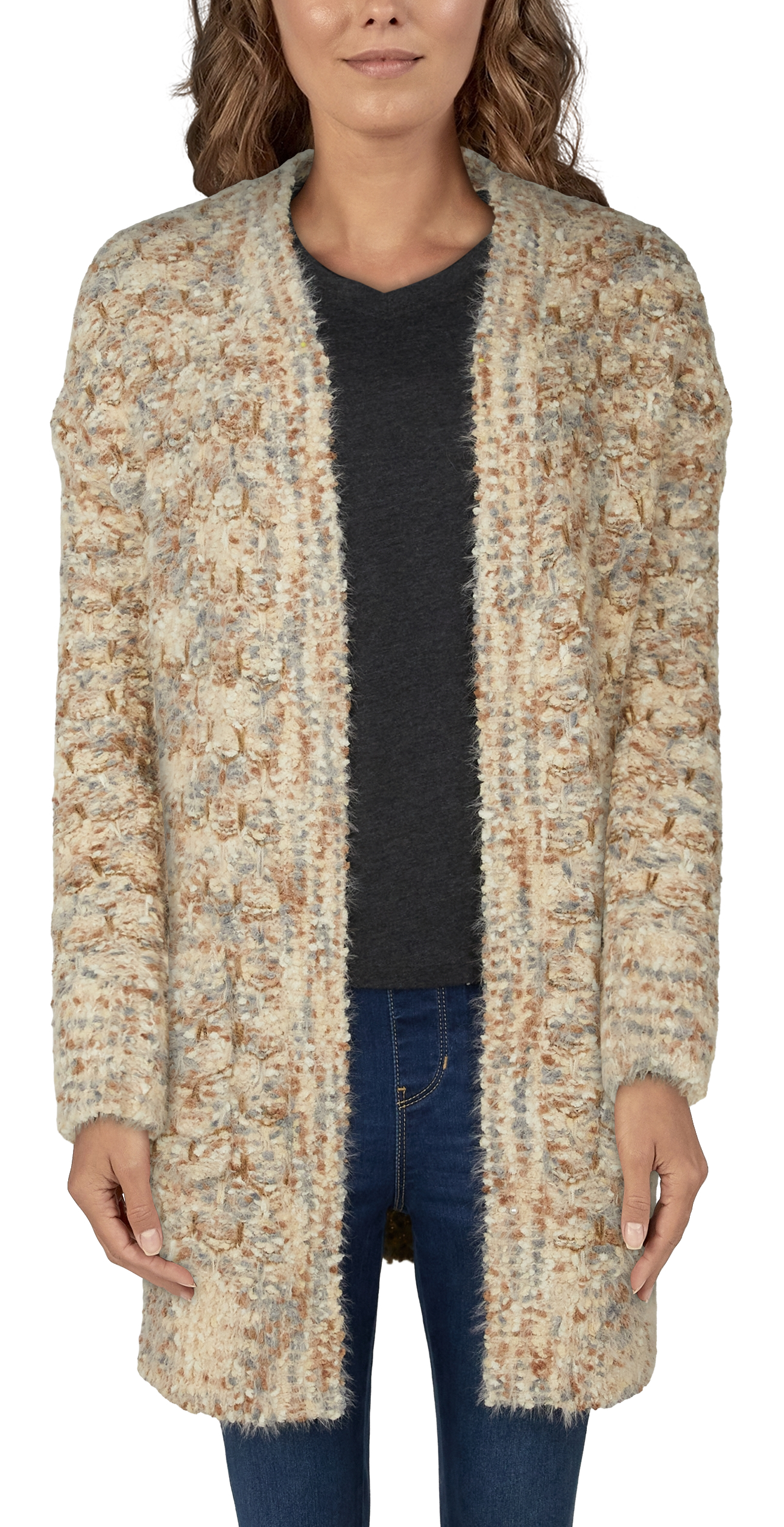 NATURAL REFLECTIONS Fuzzy Textured Cardigan