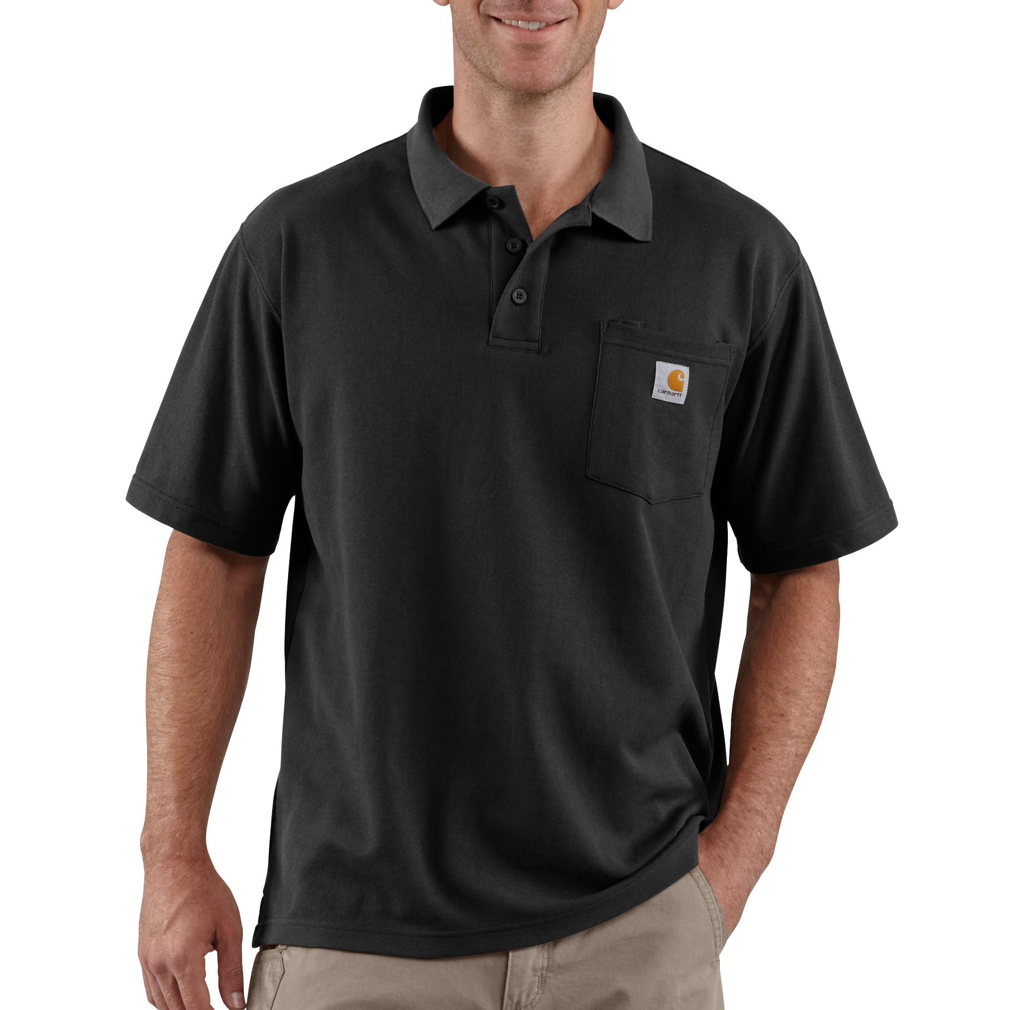 Image of Carhartt Loose-Fit Midweight Short-Sleeve Pocket Polo for Men - Black - M