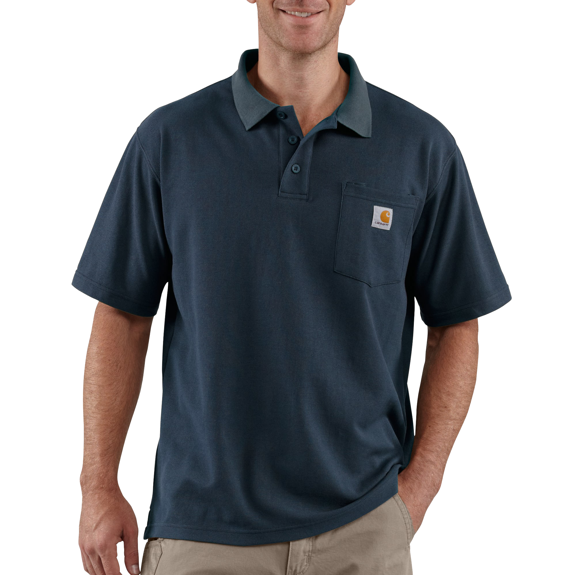 Image of Carhartt Loose-Fit Midweight Short-Sleeve Pocket Polo for Men - Navy