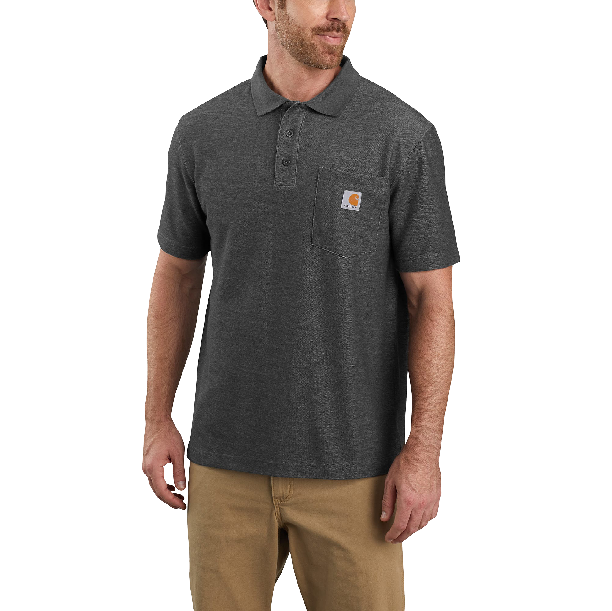 Image of Carhartt Loose-Fit Midweight Short-Sleeve Pocket Polo for Men - Carbon Heather - XS