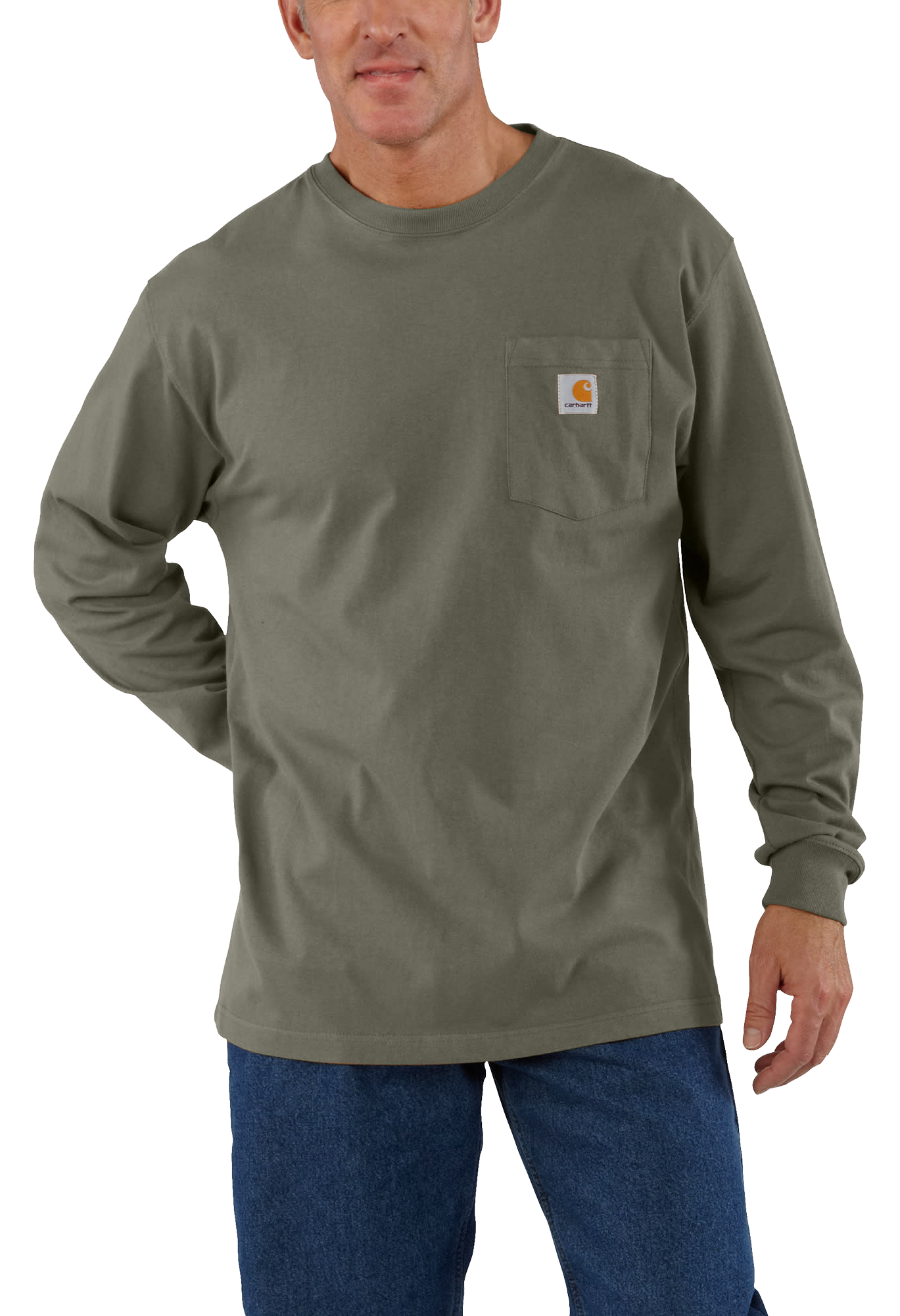 Image of Carhartt Workwear Loose-Fit Long-Sleeve Pocket T-Shirt for Men - Dusty Olive