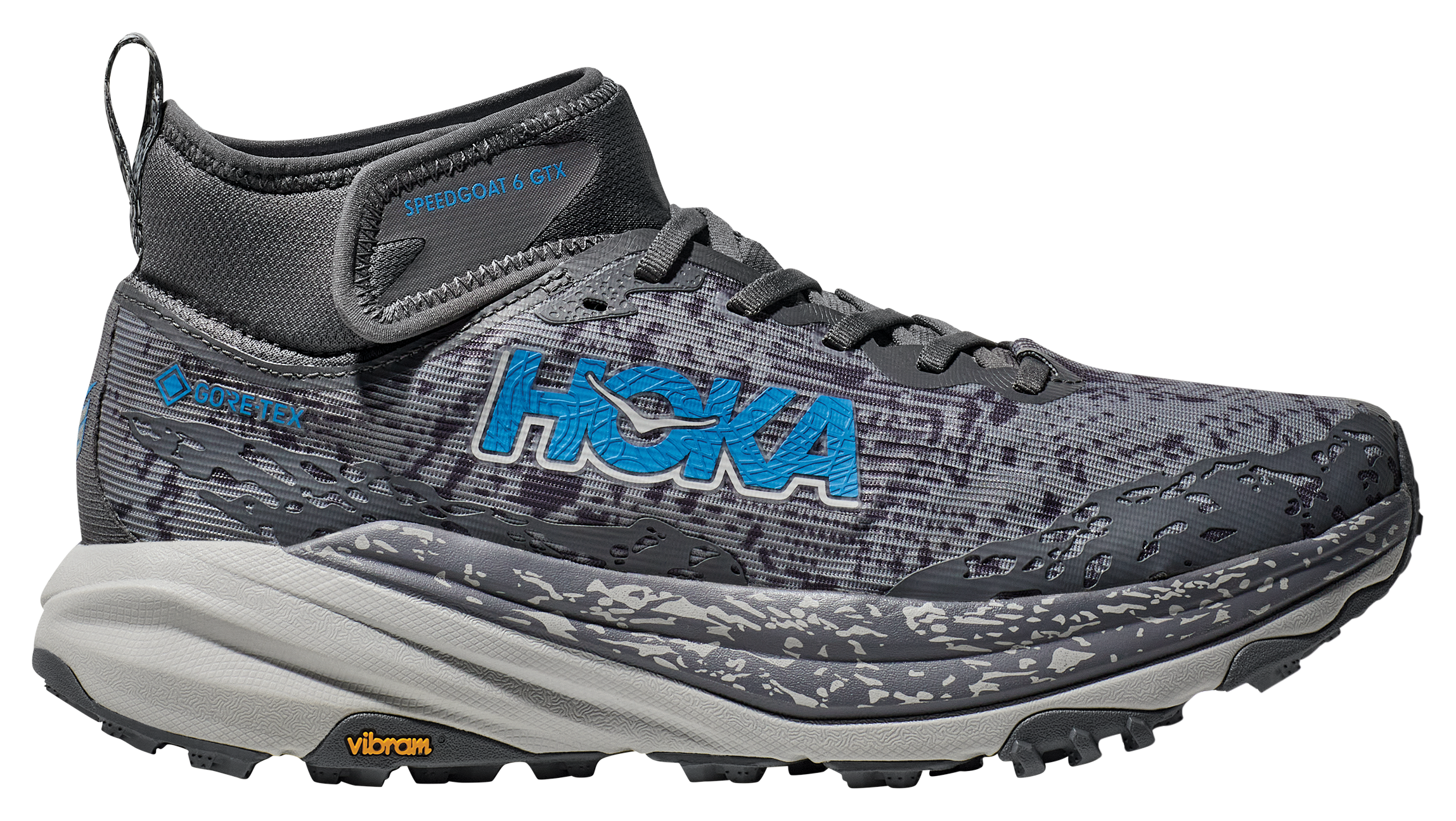 Image of HOKA Speedgoat 6 Mid GTX Trail Running Shoes for Men - Satellite Gray/Stardust