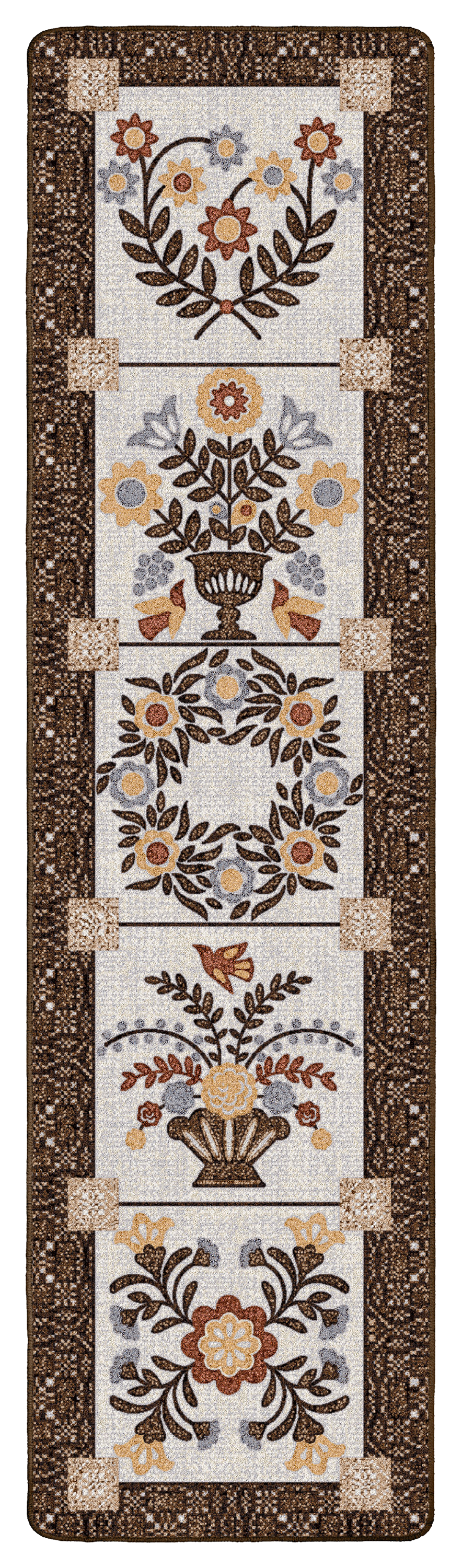 Image of American Dakota Quilt-Inspired Brown Rug - 2' x 8'