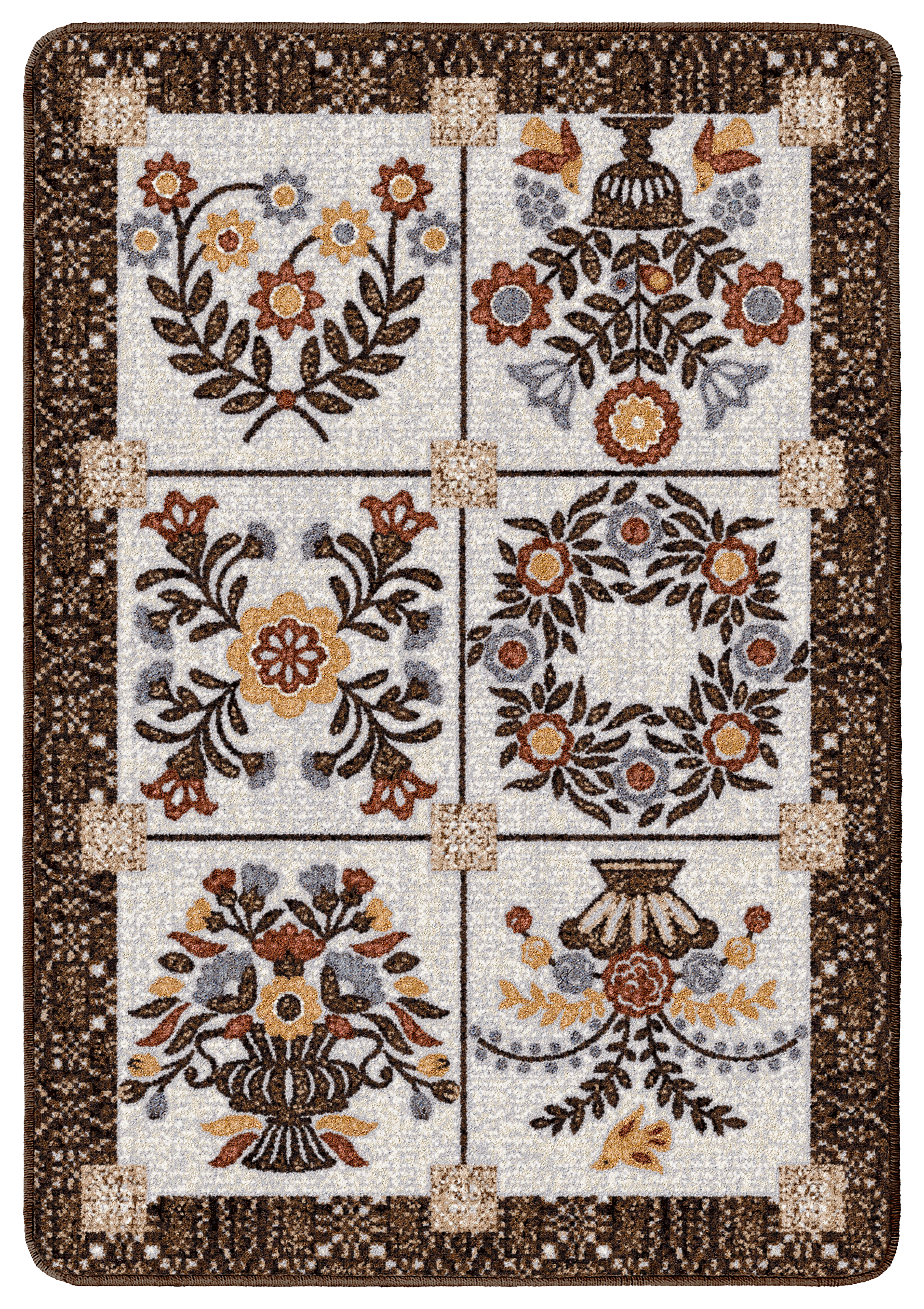 Image of American Dakota Quilt-Inspired Brown Rug - 8' x 11'