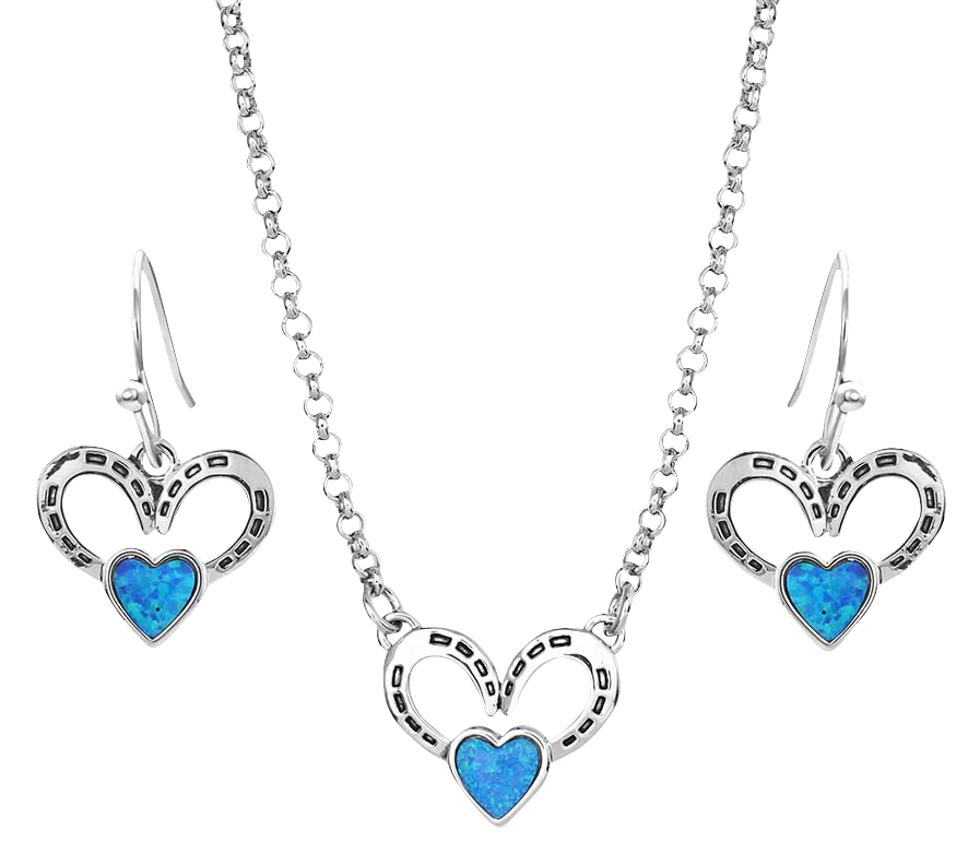 Image of Montana Silversmiths Horseshoes on My Heart Opal Jewelry Set