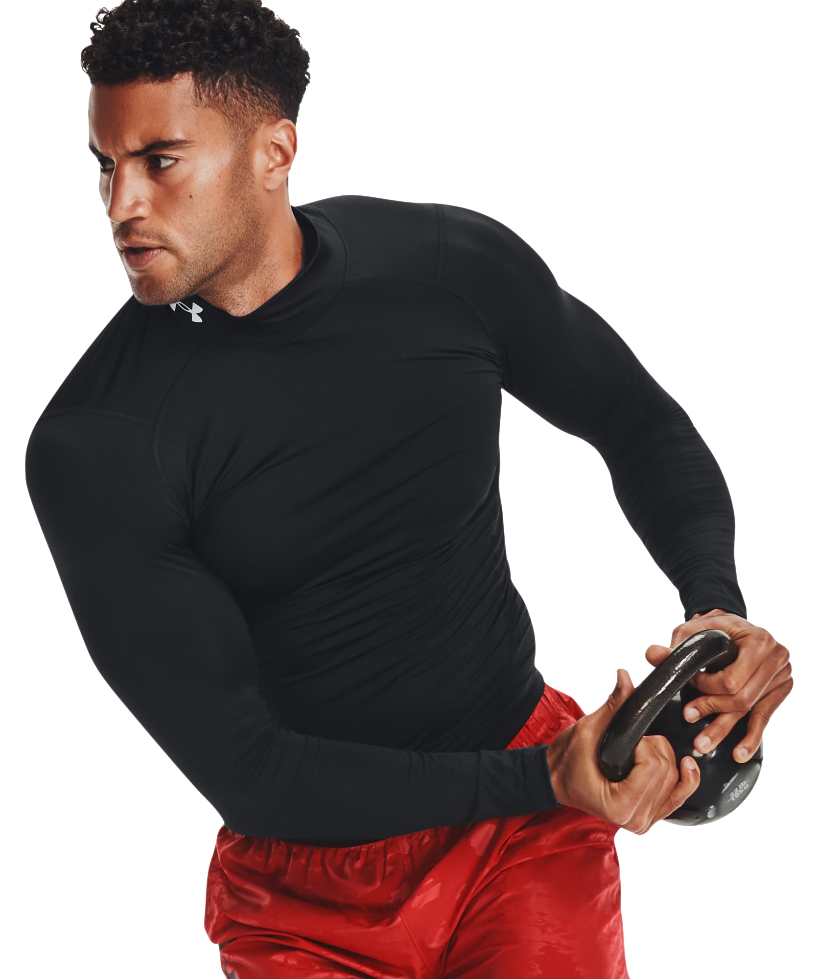 Image of Under Armour HeatGear Compression Mock-Neck Long-Sleeve Shirt for Men - Black/White - MT