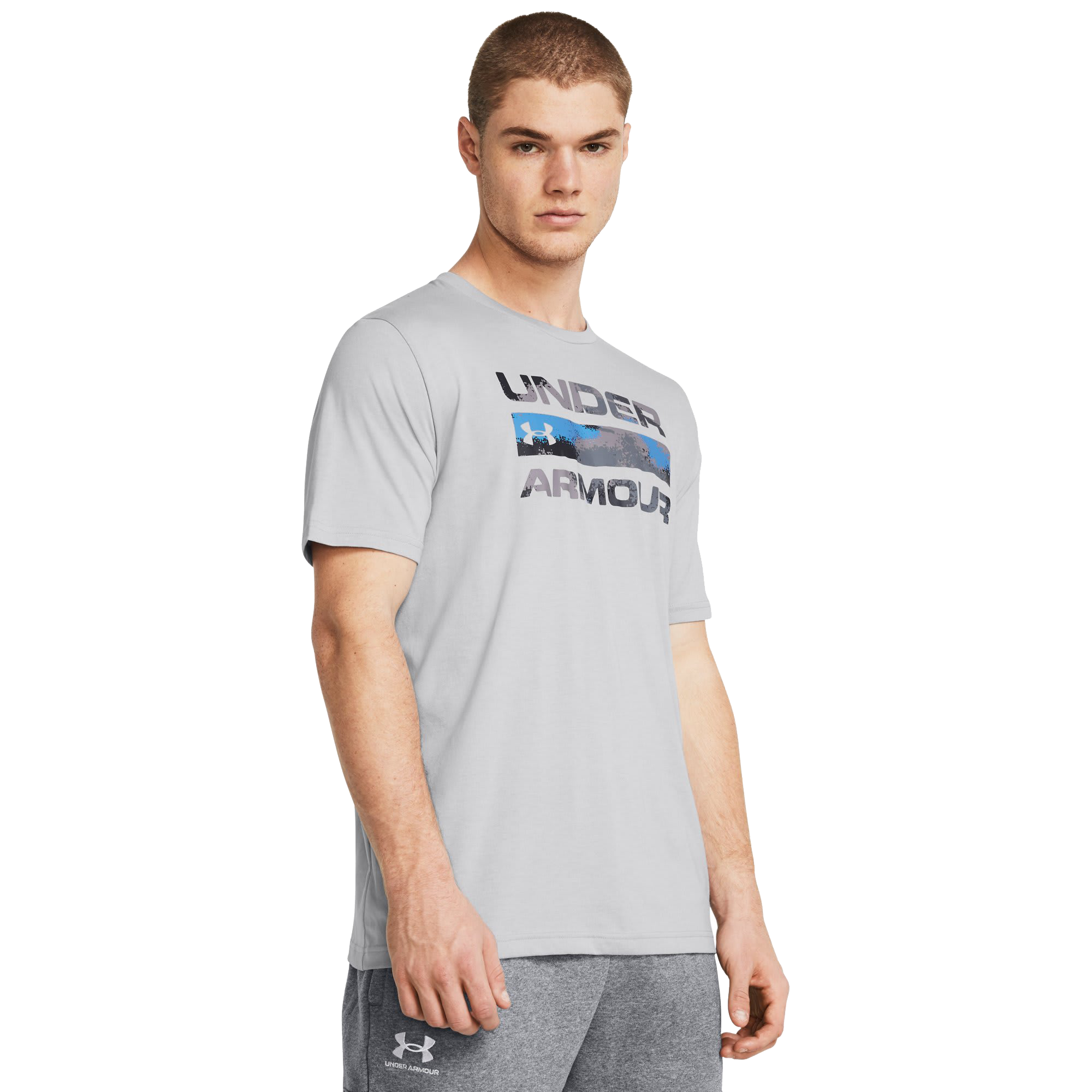 Image of Under Armour Stacked Logo Fill Short-Sleeve T-Shirt for Men - Mod Gray/Gravel - 2XL