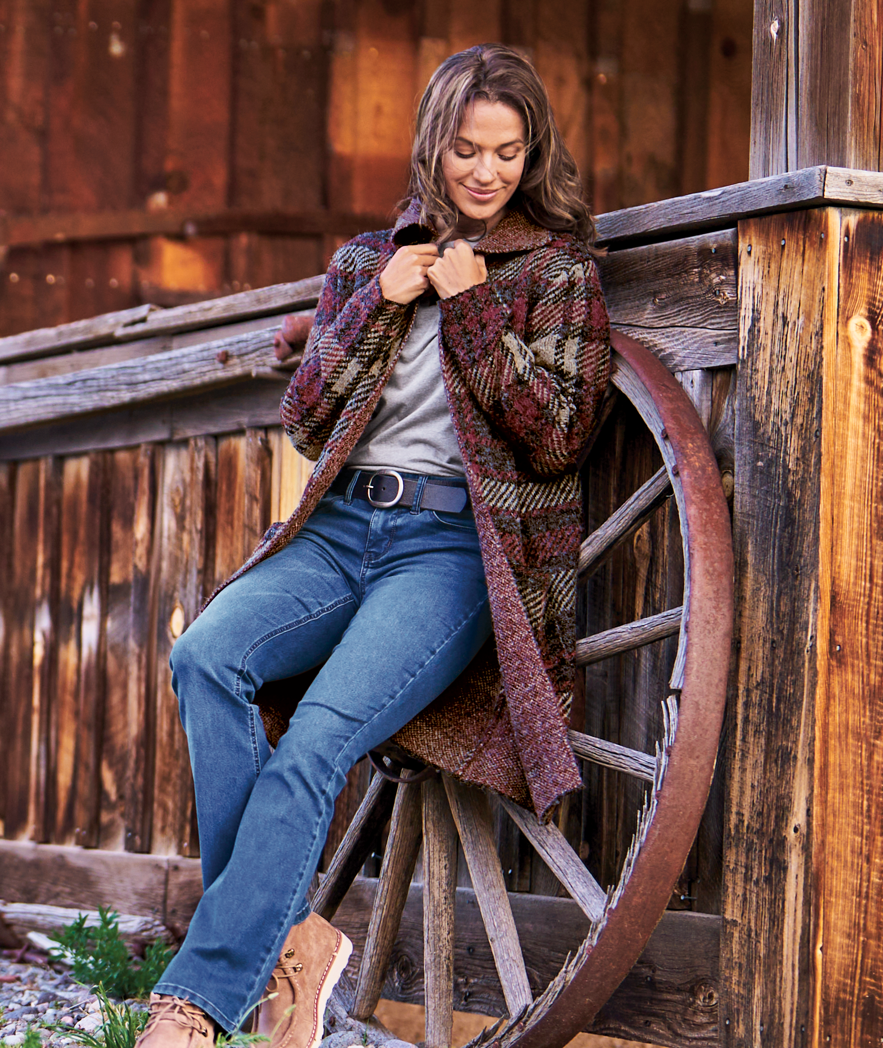 Image of Natural Reflections Brooklyn Coatigan for Ladies - Offset Plaid - M