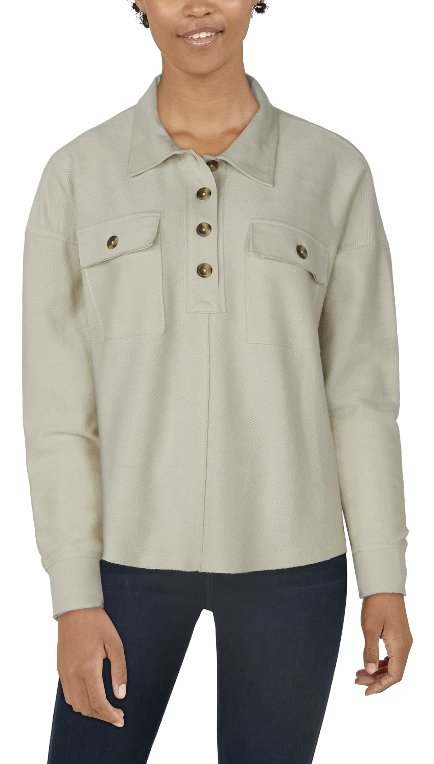 Natural Reflections Henley Long-Sleeve Pullover for Ladies                                                                      