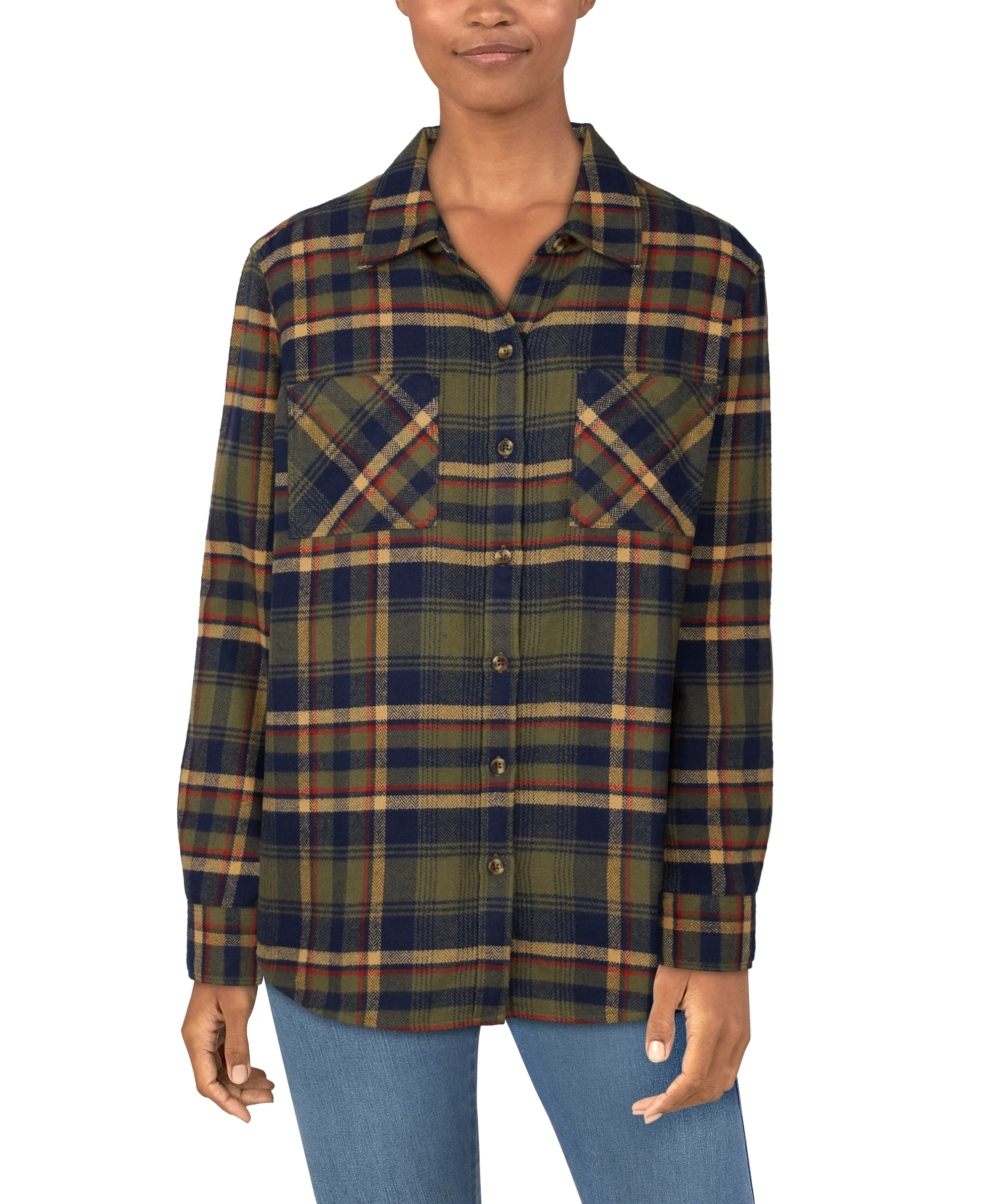 NATURAL REFLECTIONS Brushed Flannel 2-Pocket Long-Sleeve Shirt