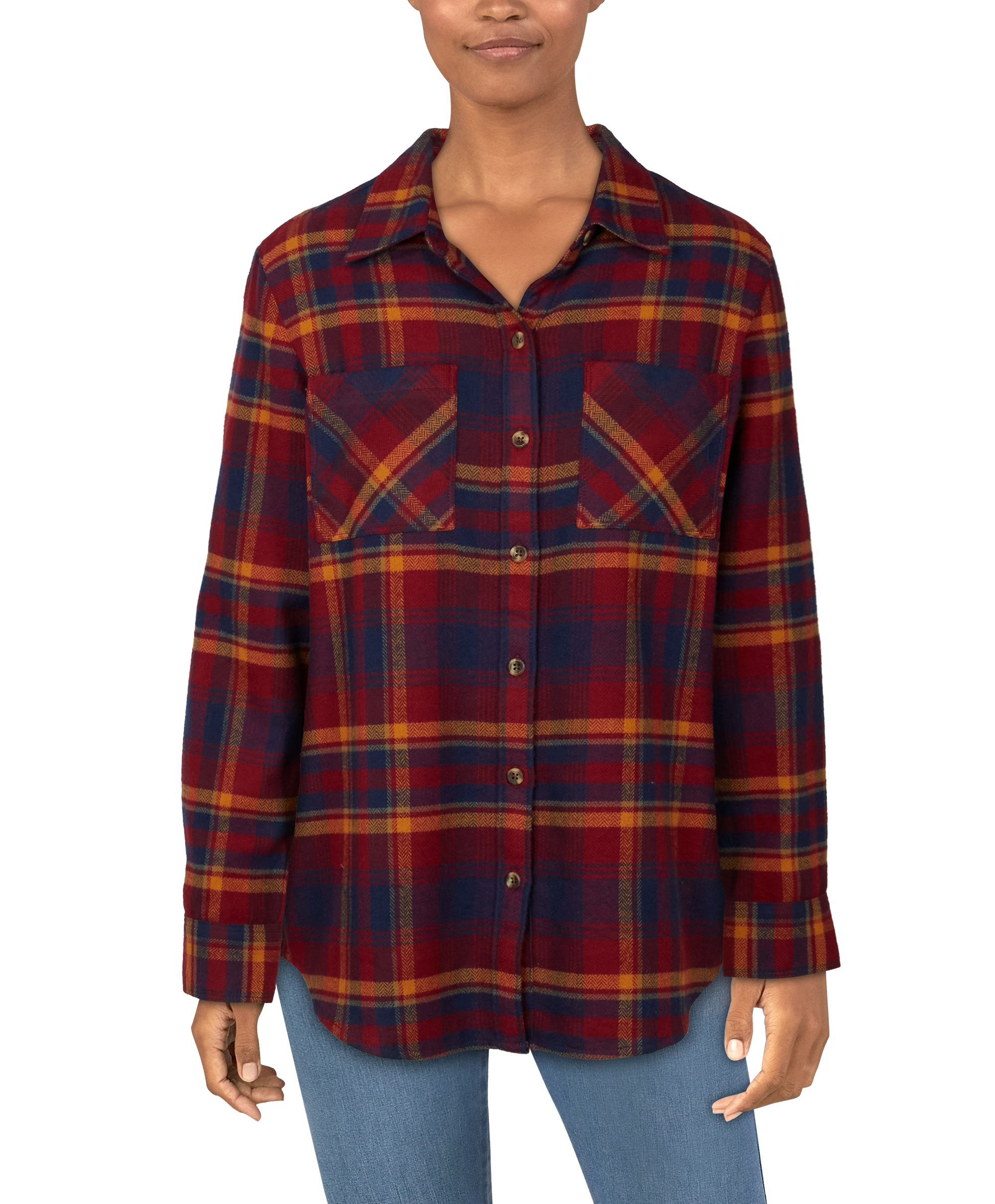 NATURAL REFLECTIONS Brushed Flannel 2-Pocket Long-Sleeve Shirt for Ladies