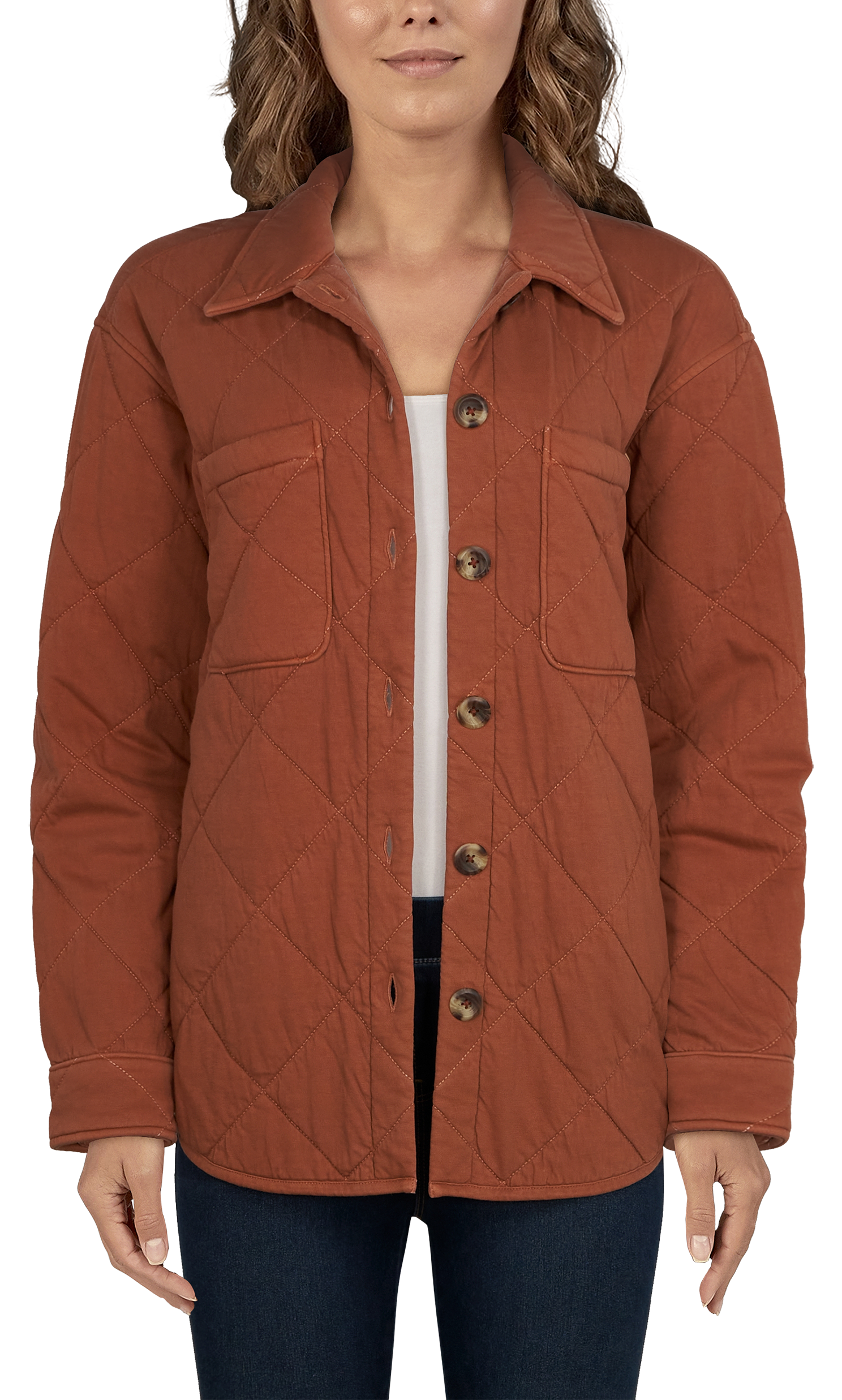 Image of Natural Reflections Quilted Shirt Jacket for Ladies - Brown - M