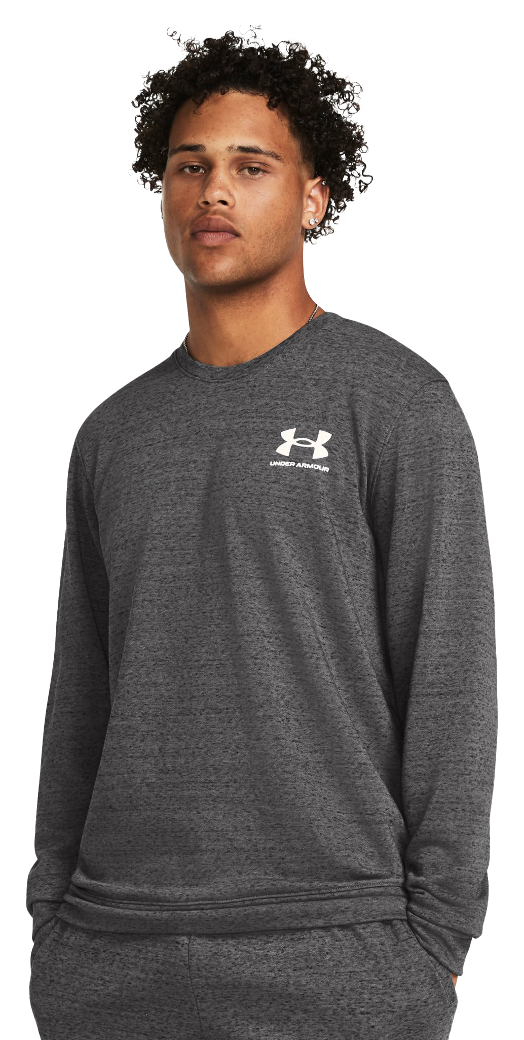 Image of Under Armour Rival Terry Long-Sleeve Crew for Men - Castlerock Light Heather/Onyx - S