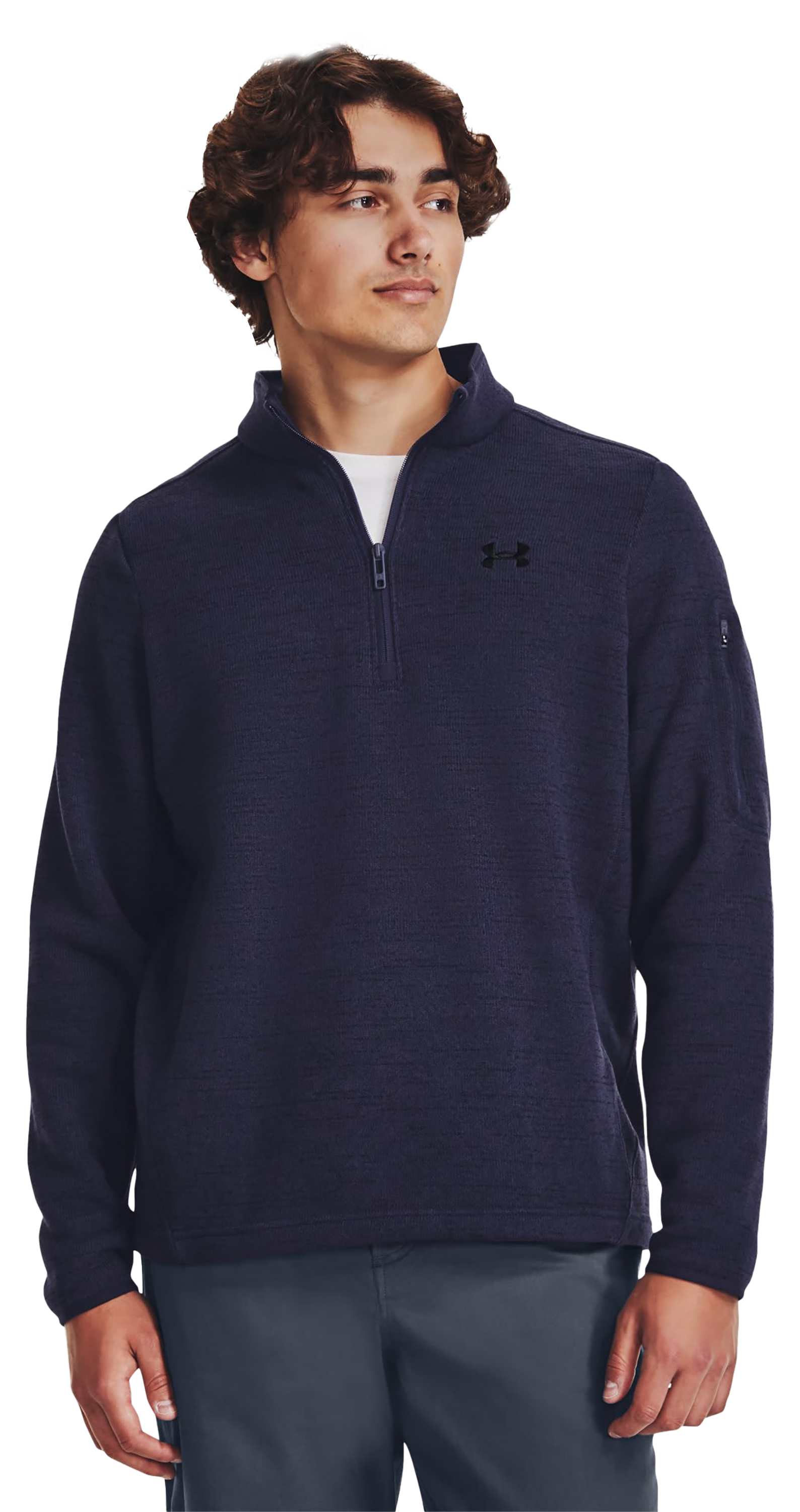 Image of Under Armour Specialist Quarter-Zip Long-Sleeve Pullover for Men - Midnight Navy/Black - S