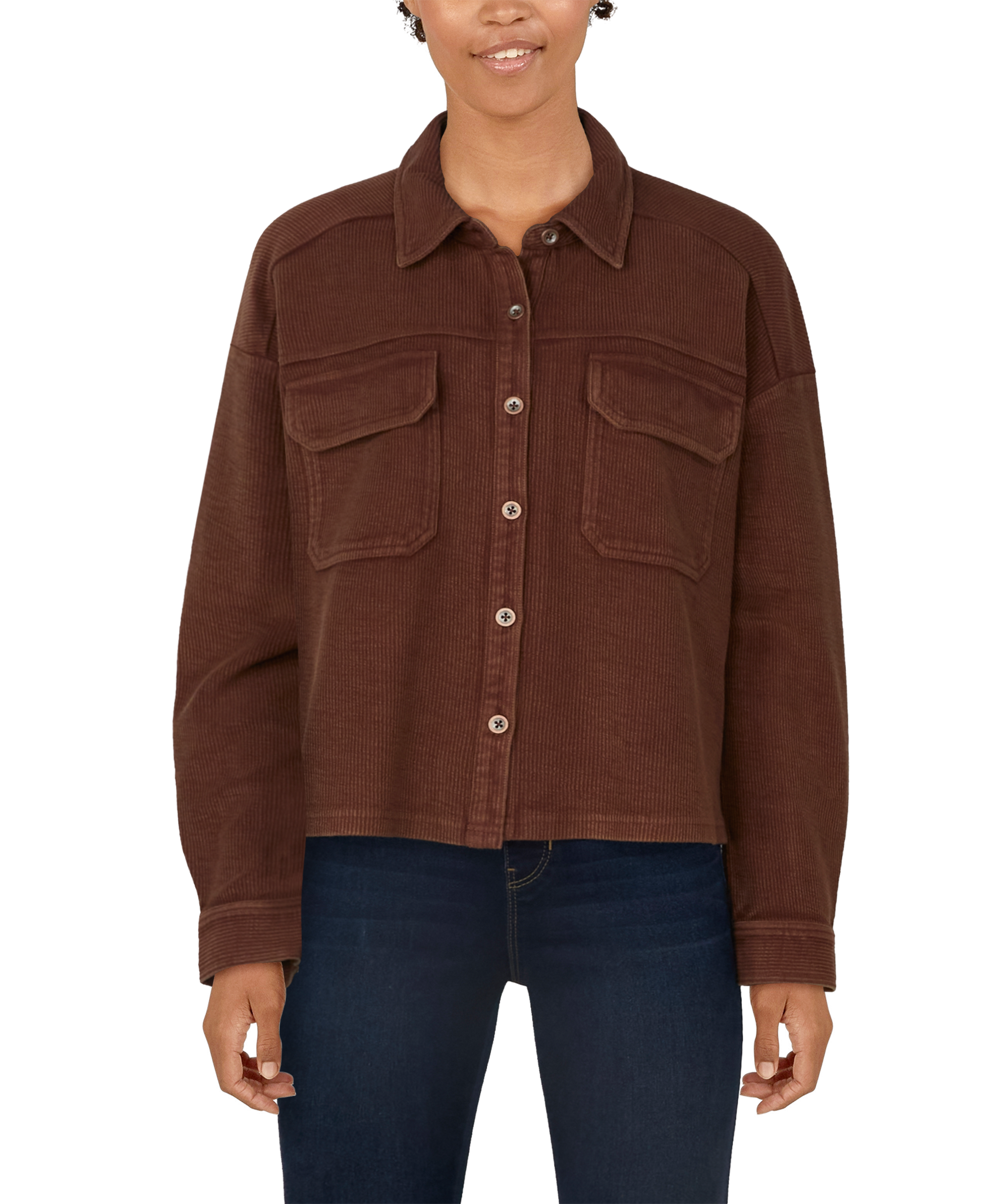 Image of Natural Reflections Rib-Knit Shirt Jacket for Ladies - Cappuccino - XL