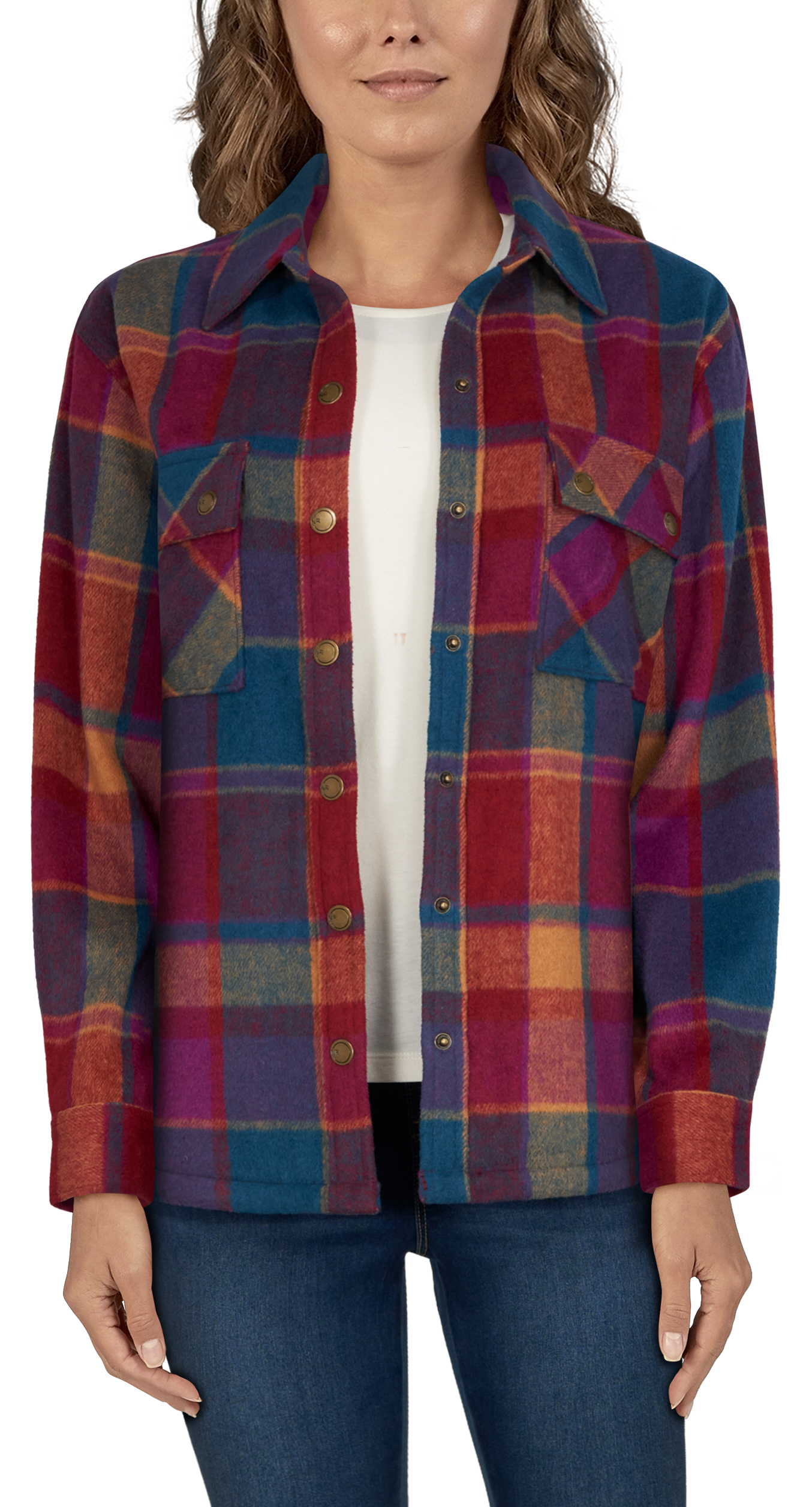 NATURAL REFLECTIONS Plaid Flannel Long-Sleeve Shacket for Ladies