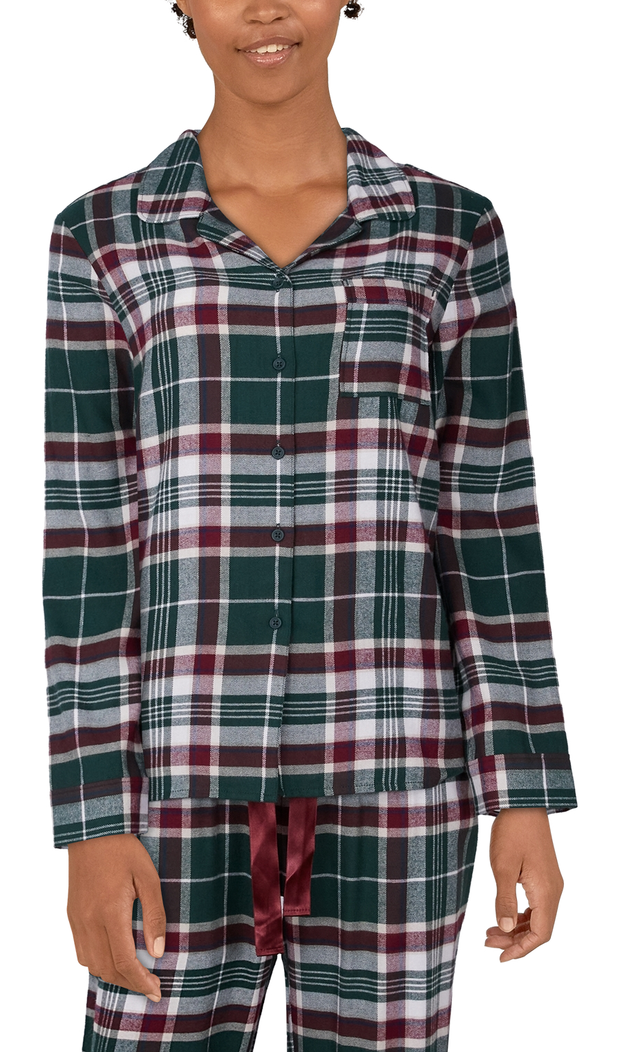 NATURAL REFLECTIONS Plaid Flannel Pajama Long-Sleeve Shirt for Ladies