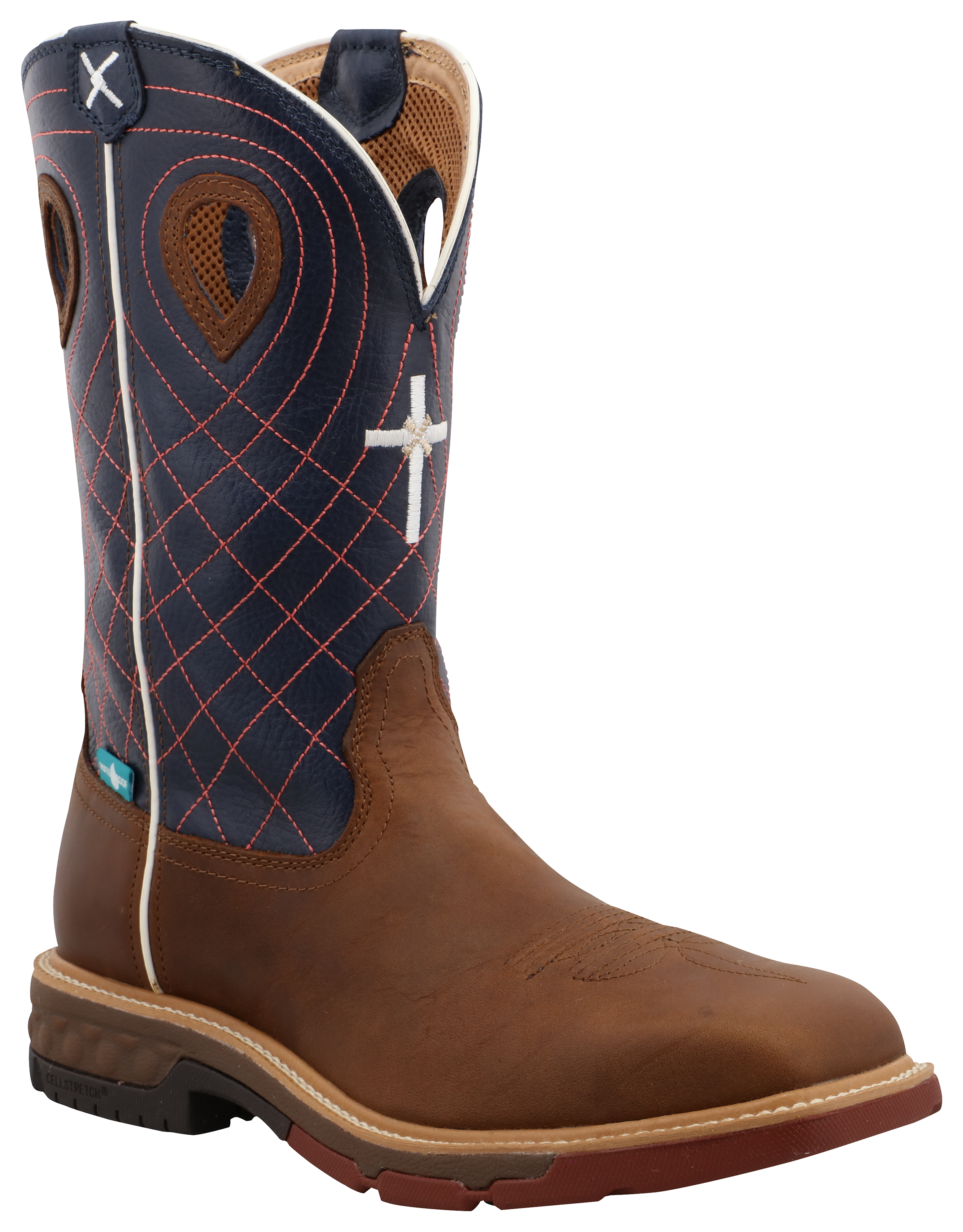 Image of Twisted X Waterproof Western Work Boots for Men - Mocha/Navy - 8.5M