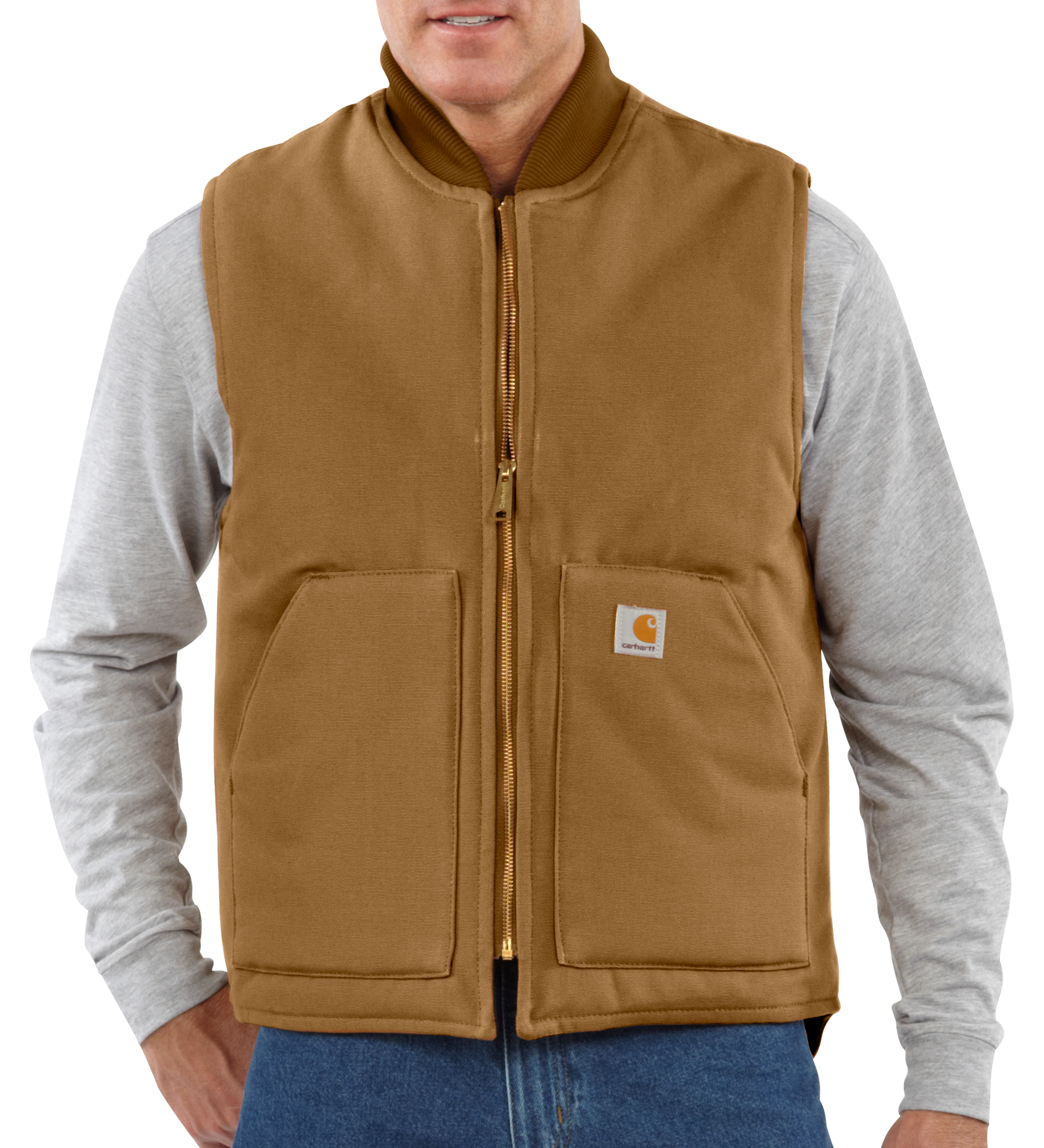 Image of Carhartt Relaxed Fit Firm Duck Insulated Rib Collar Vest for Men - Carhartt Brown - 2XL