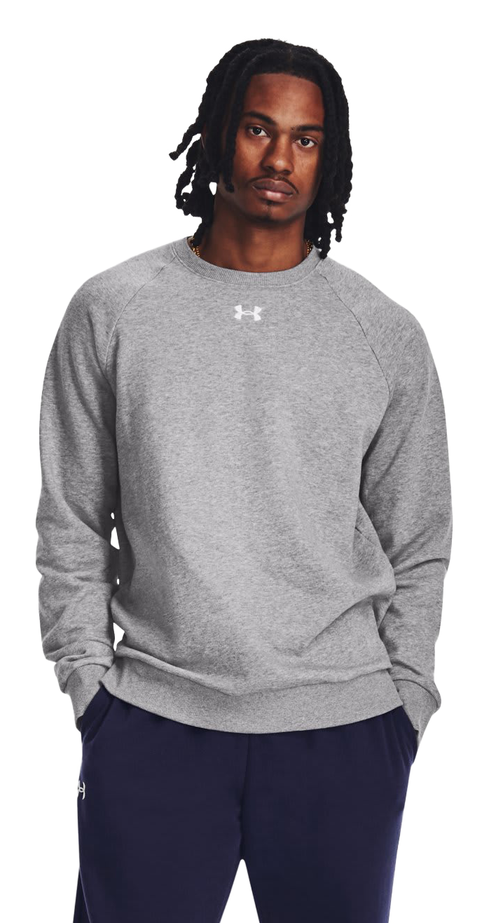 Image of Under Armour Rival Fleece Long-Sleeve Crew Shirt for Men - Castlerock Light Heather/White - S