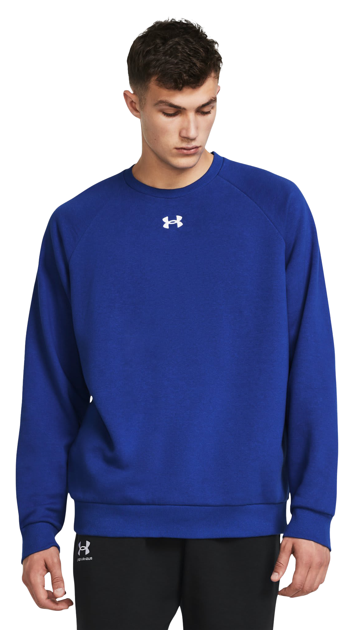 Image of Under Armour Rival Fleece Long-Sleeve Crew Shirt for Men - Royal/White - S