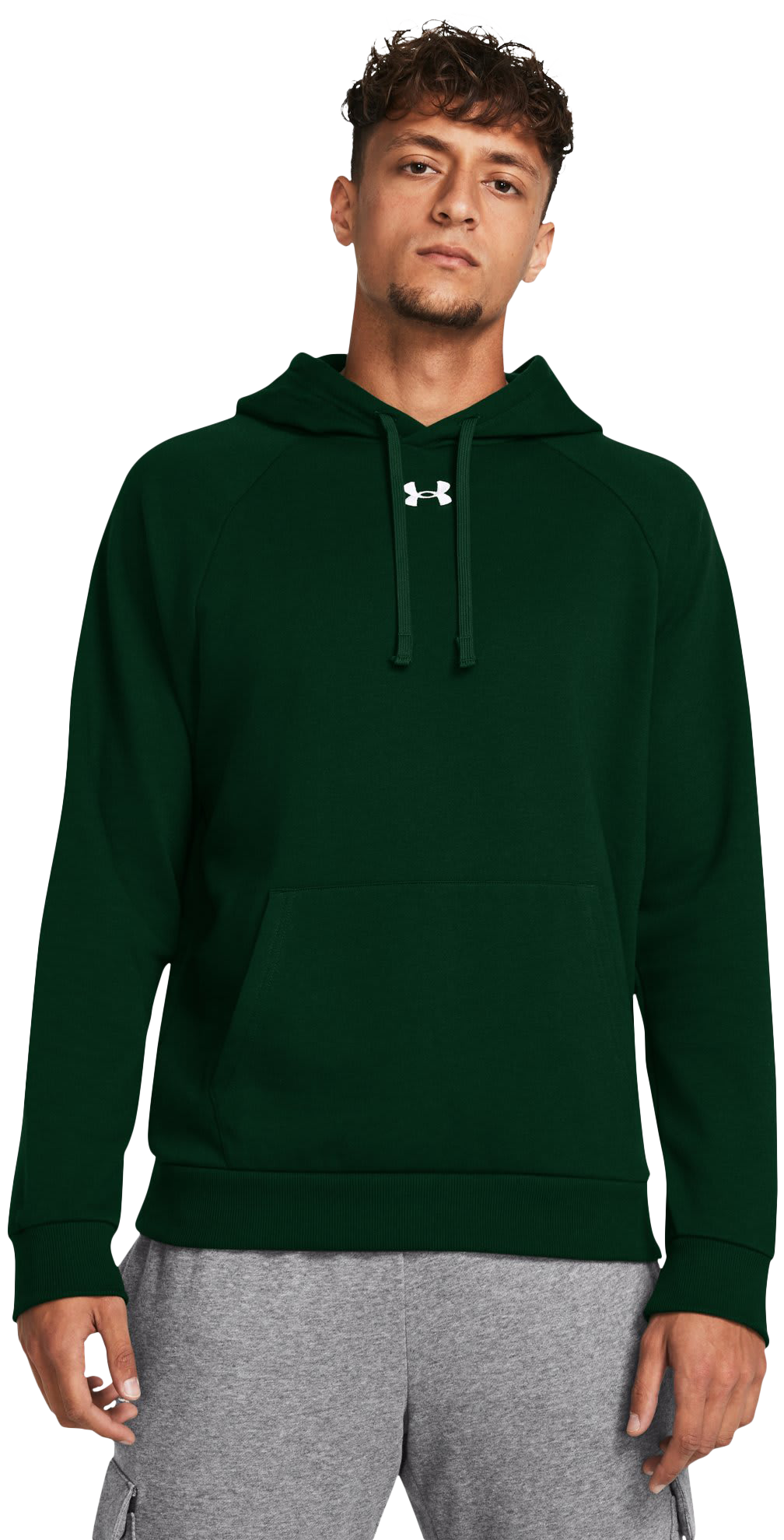 Image of Under Armour UA Rival Fleece Long-Sleeve Hoodie for Men - Forest Green/White - S