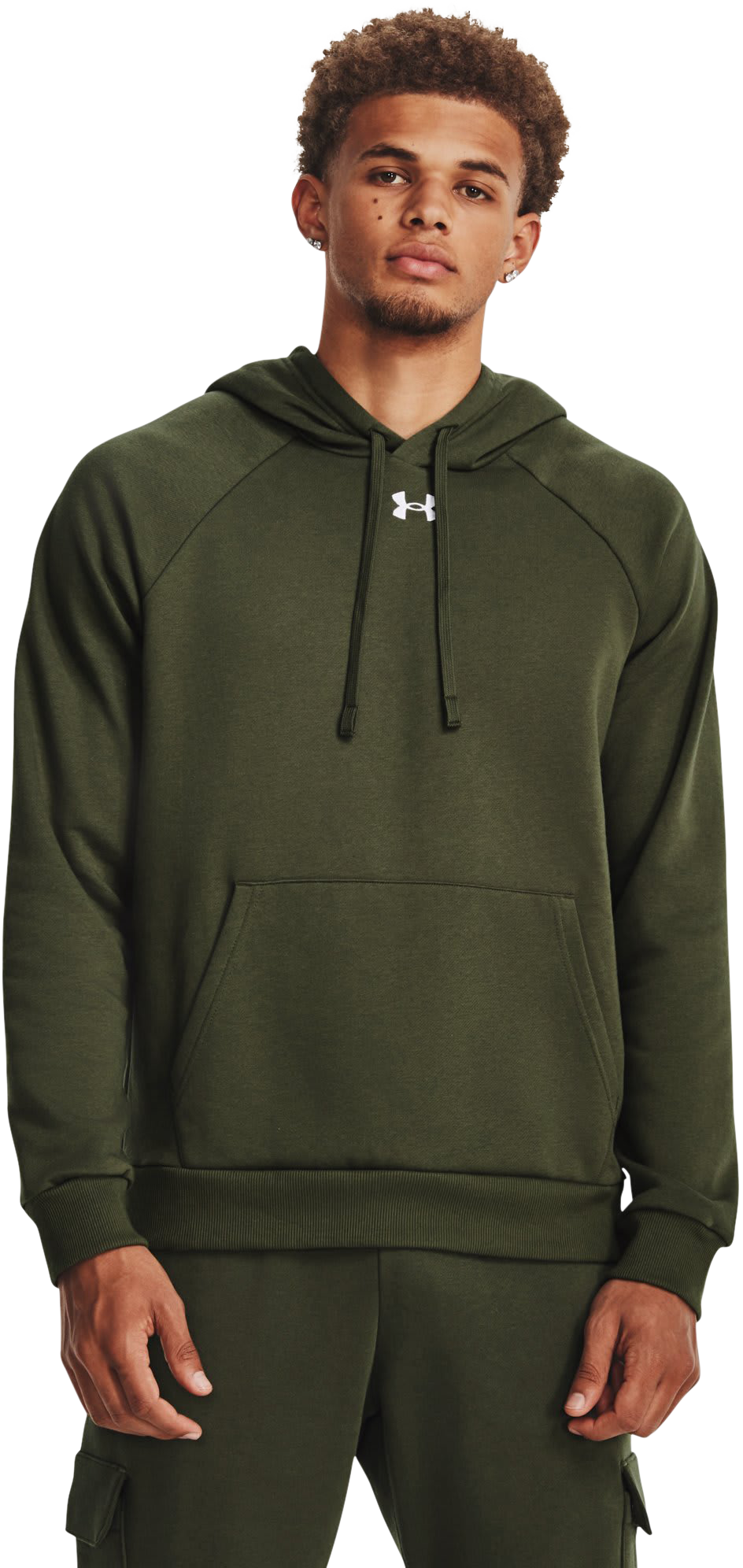 Image of Under Armour UA Rival Fleece Long-Sleeve Hoodie for Men - Marine OD Green/White - S