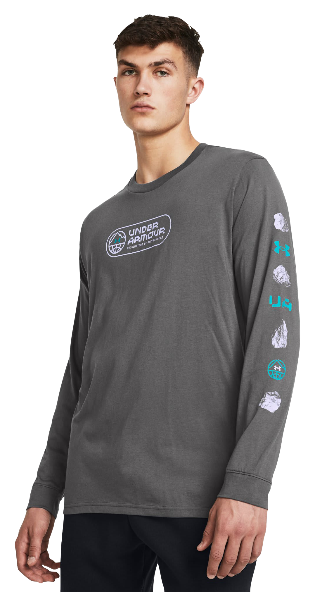 Image of Under Armour Outdoor Rock Formation Long-Sleeve T-Shirt for Men - Castlerock/Celeste - M