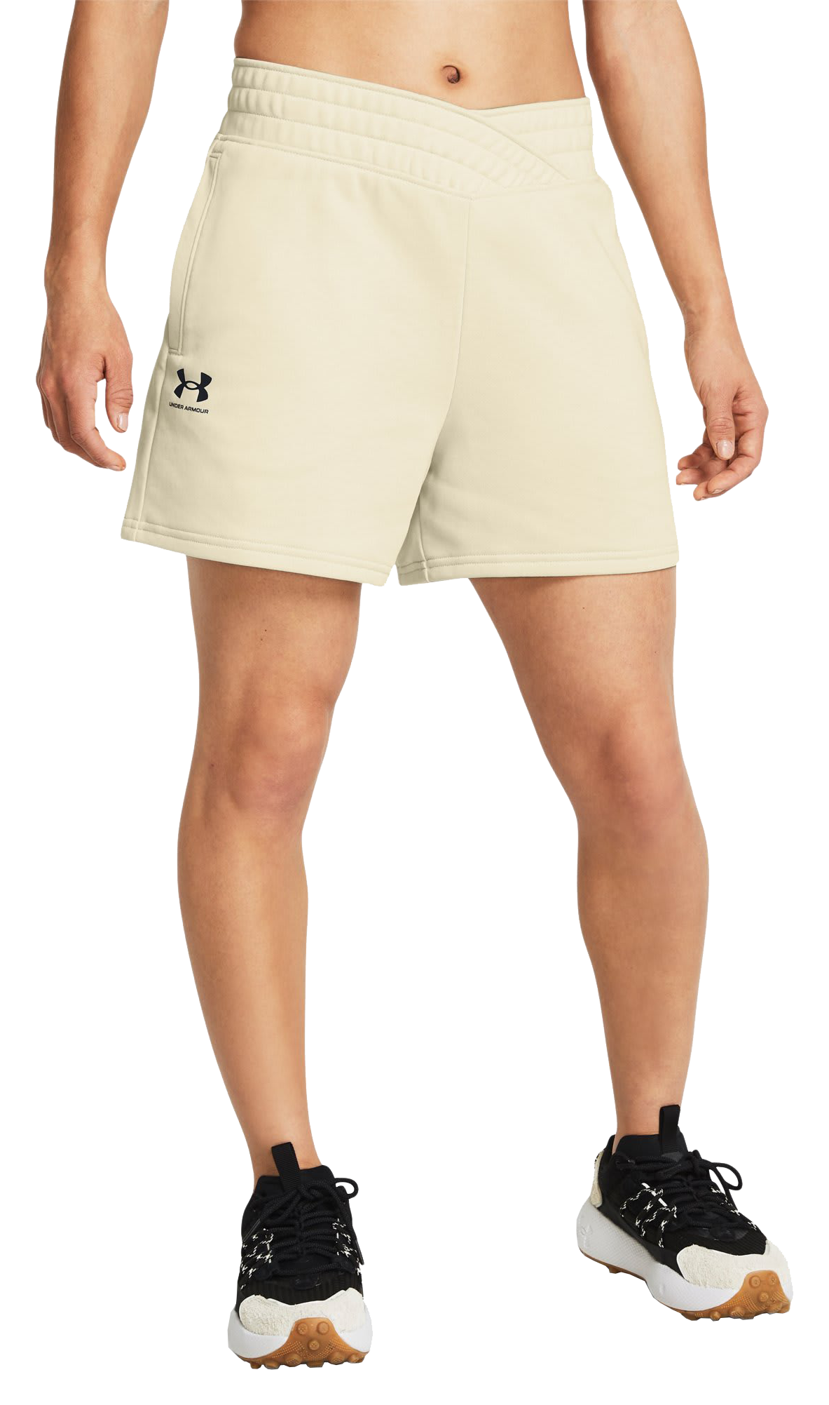 Image of Under Armour Rival Terry Crossover Front Shorts for Ladies - Silt/Black - S