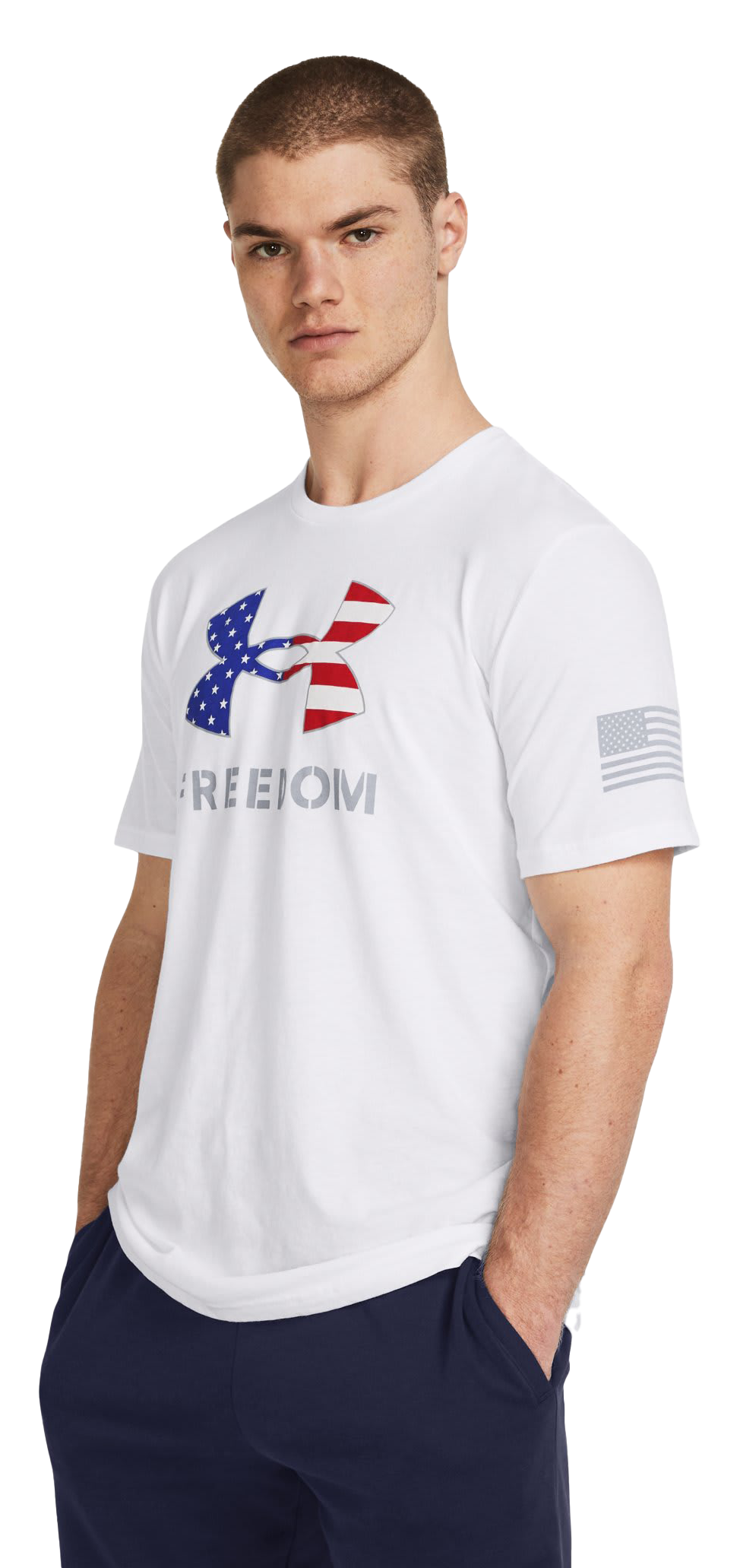 Image of Under Armour Freedom Logo Short-Sleeve T-Shirt for Men - White/Steel