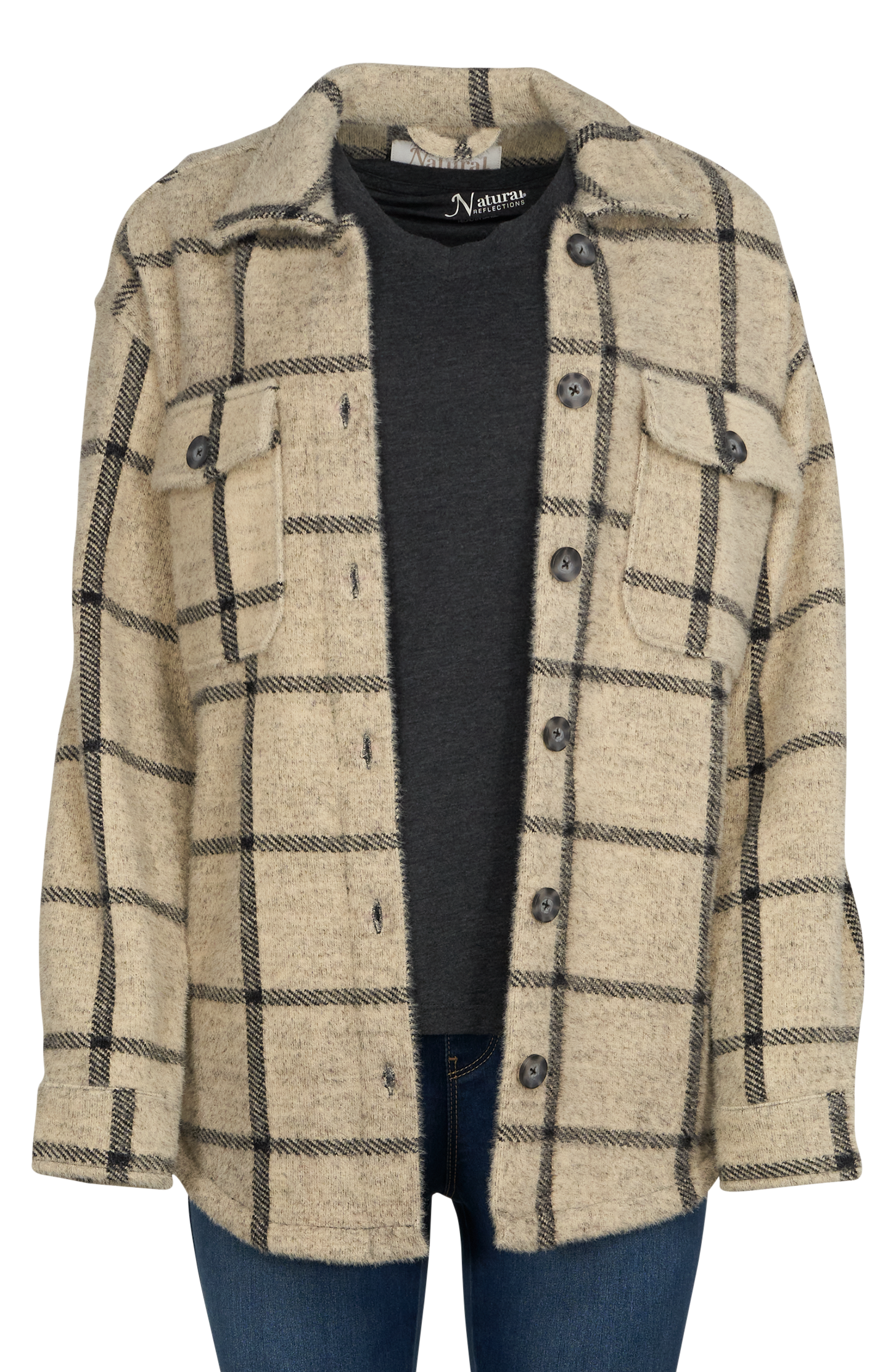 Image of Natural Reflections Windowpane Long-Sleeve Shirt Jacket - Oatmeal - L