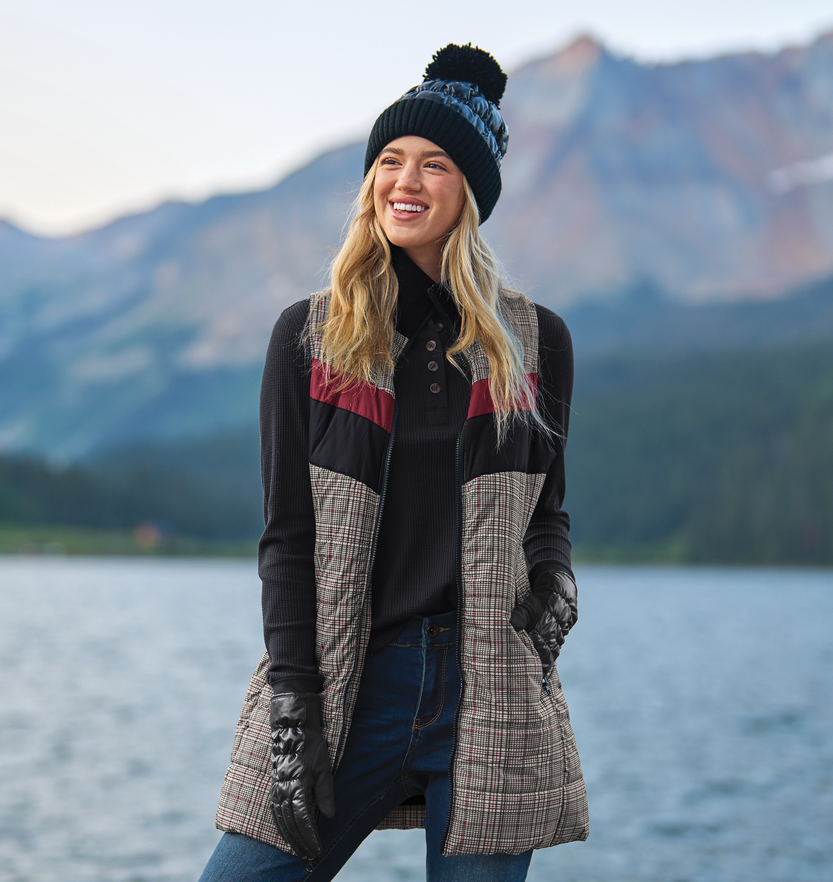 Image of Natural Reflections Colorblock Long Vest for Ladies