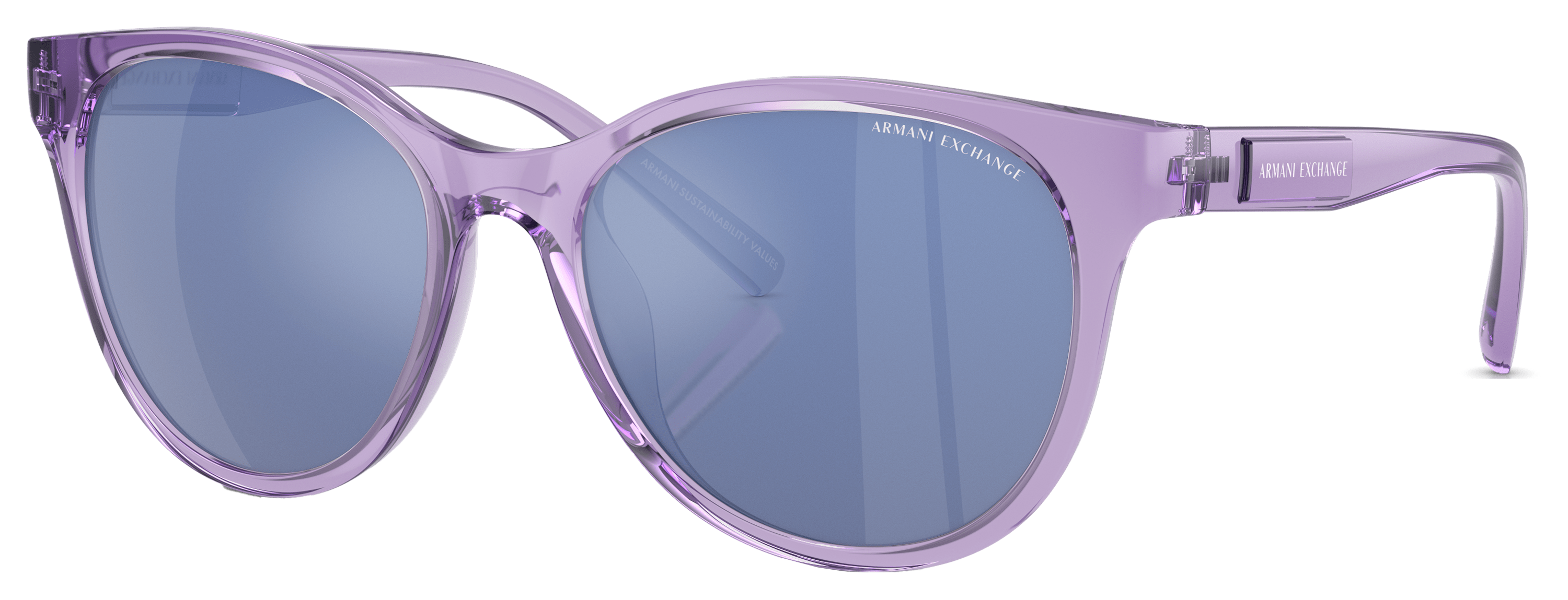 Image of Armani Exchange AX4144SU Sunglasses for Ladies - Shiny Transparent Violet/Blue Violet/Silver Mirror - X-Large