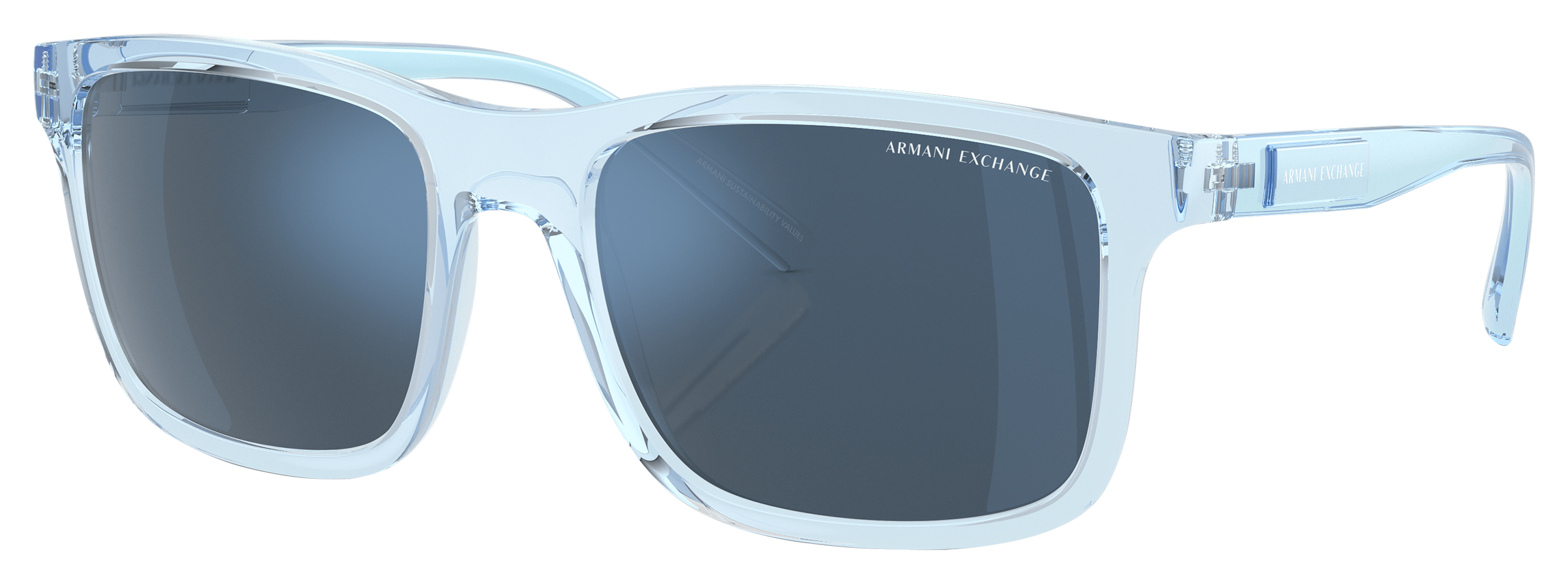 Image of Armani Exchange AX4145S Sunglasses - Dark Blue/Blue Mirror/Shiny Transparent Blue - XX-Large