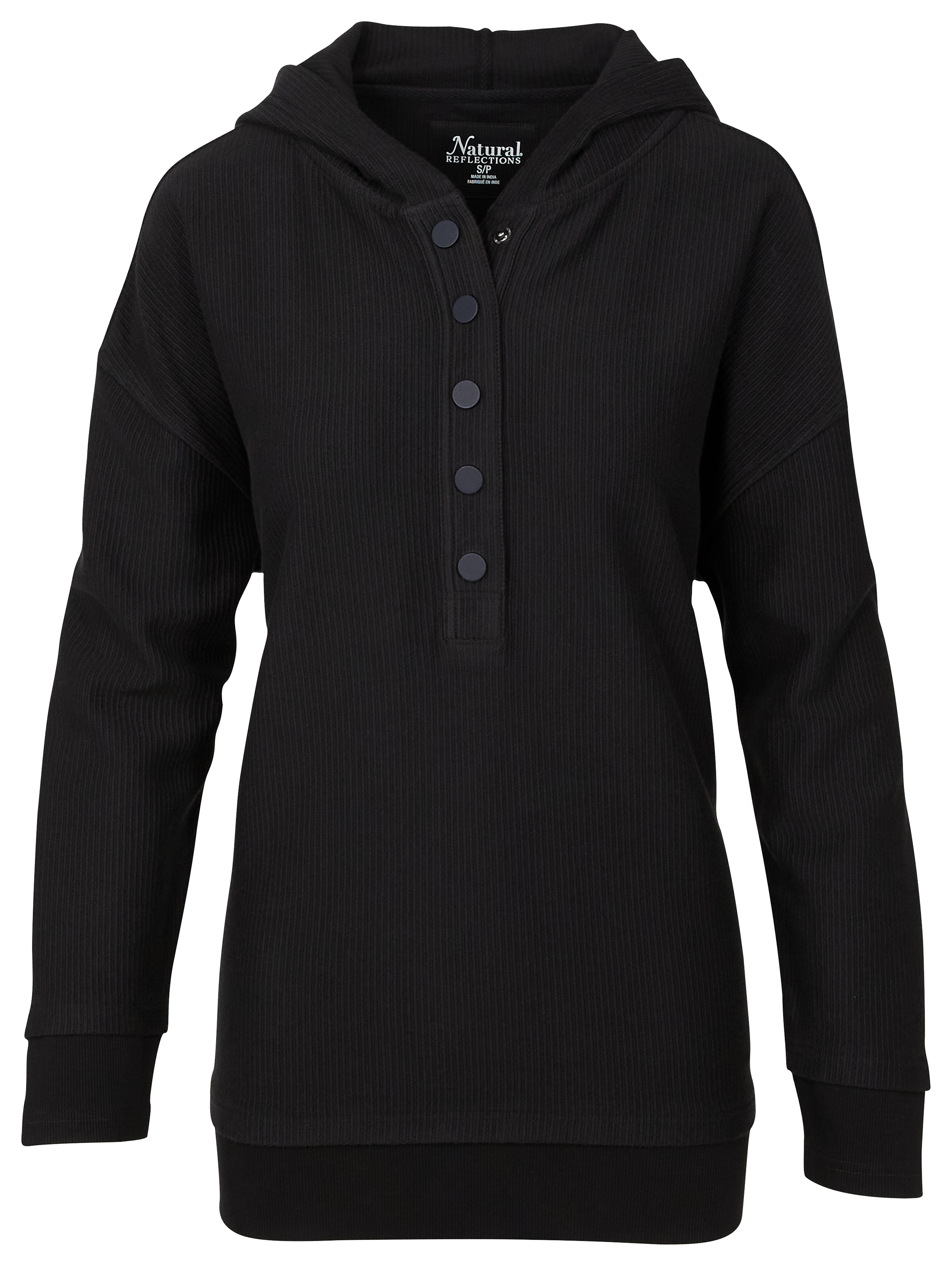 Image of Natural Reflections Ribbed Pullover Hoodie - Moonless Night