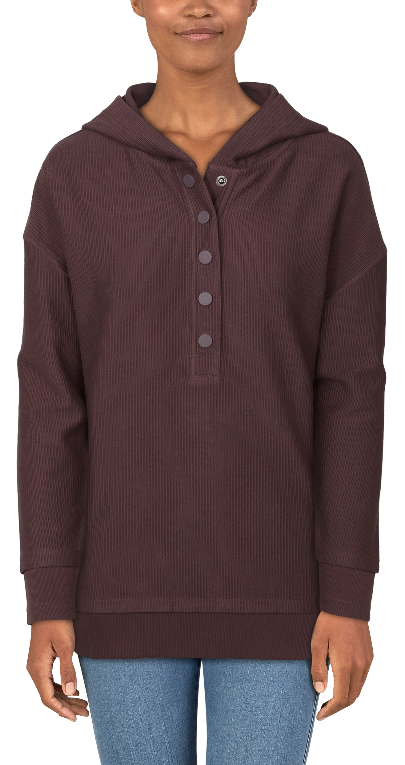 NATURAL REFLECTIONS Ribbed Pullover Hoodie for Ladies