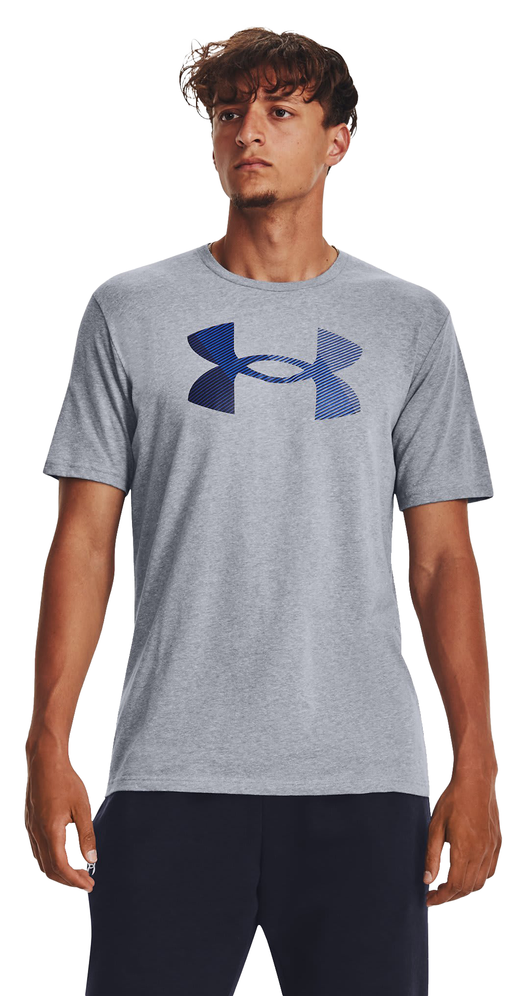 Image of Under Armour Big Logo Fill Short-Sleeve T-Shirt for Men - Steel Light Heather/Black/Royal - L