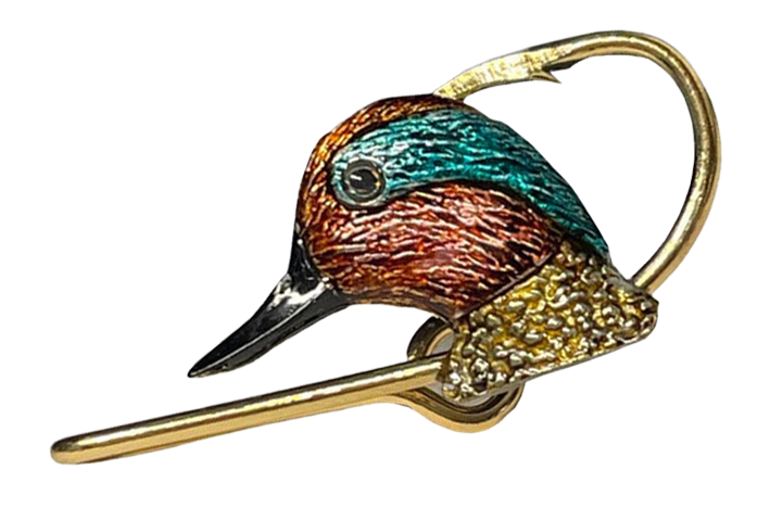 Image of Hookits Green-Winged Teal Head Fishing Hook Hat Pin Clip